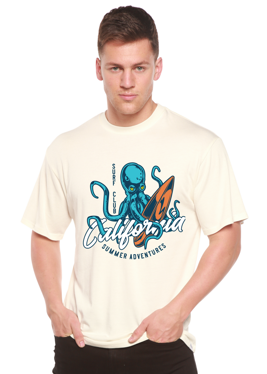 Camiseta gráfica de manga corta de bambú/algodón orgánico para hombre "California Summer Adventures"