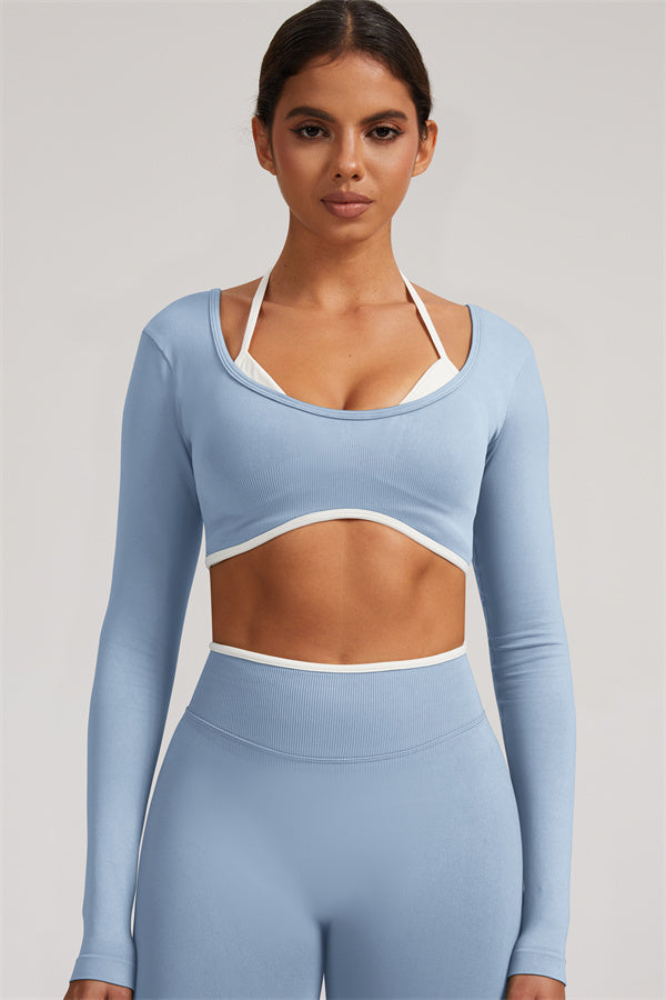 Conjunto de 2 Piezas de Top Corto de Manga Larga y Shorts Elevate