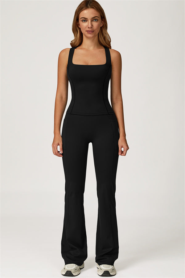 Conjunto de 2 piezas de top corto Glacier y leggings con pernera acampanada