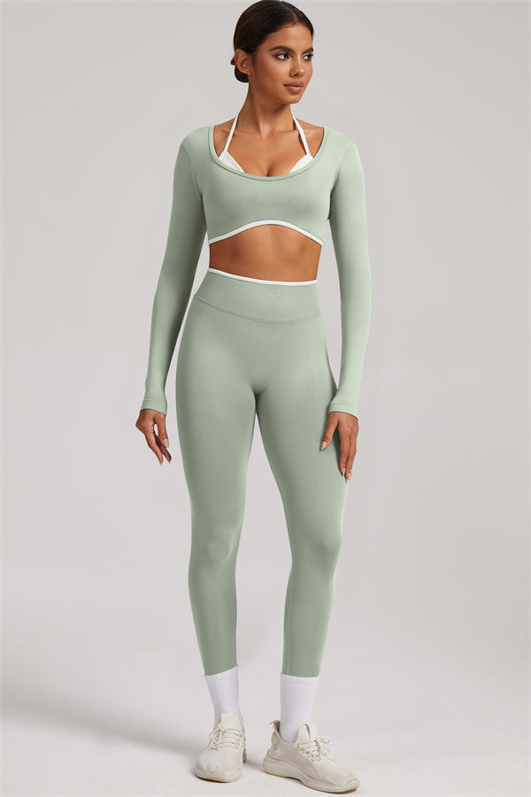 Conjunto de 2 piezas Elevate New: Top corto de manga larga y leggings