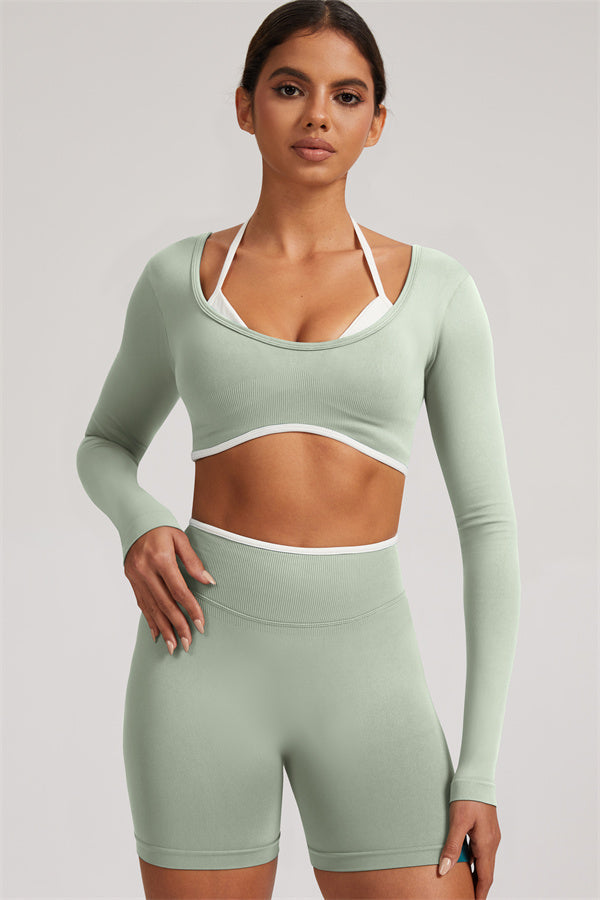 Conjunto de 2 Piezas de Top Corto de Manga Larga y Shorts Elevate