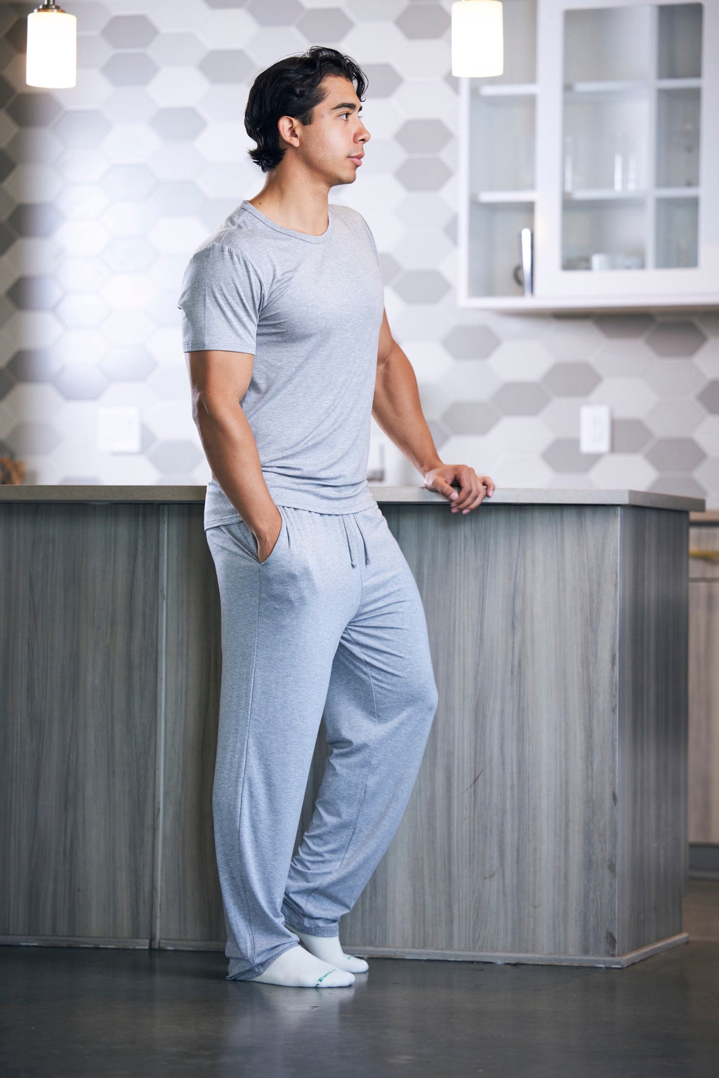 Conjunto de pijama de bambú suave para hombre - Camiseta de manga corta y pantalones