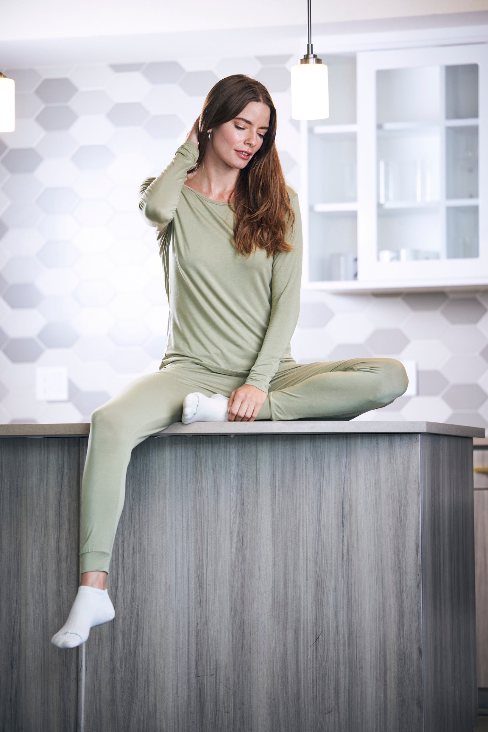 Conjunto de pijama de bambú para mujer - Camiseta de manga larga y pantalón jogger