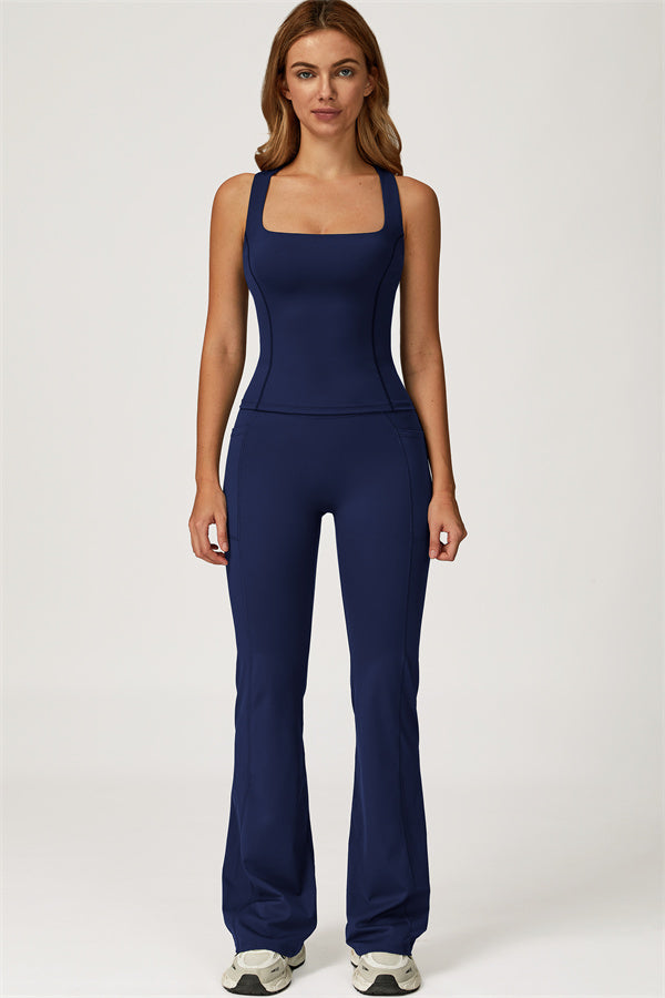 Conjunto de 2 piezas de top corto Glacier y leggings con pernera acampanada