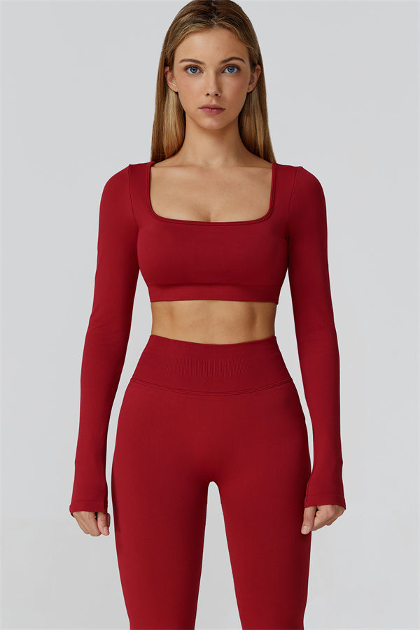 Conjunto de 2 piezas de leggings y top corto de manga larga Reign