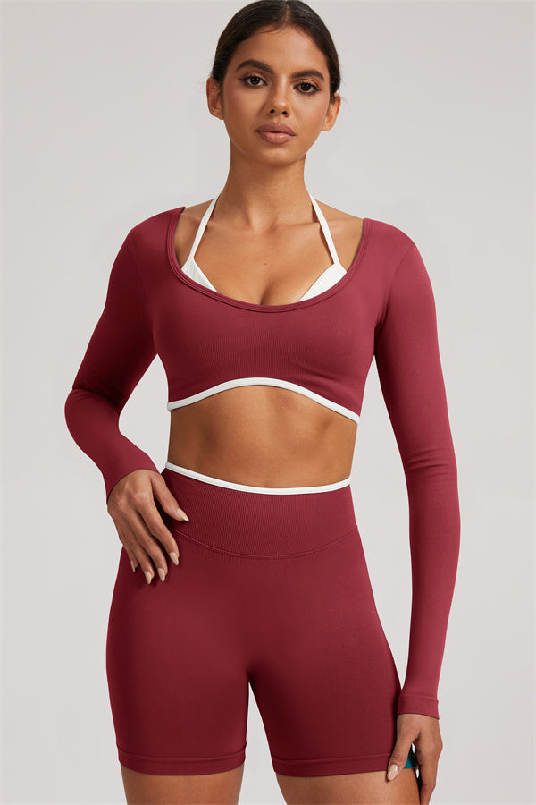 Conjunto de 2 Piezas de Top Corto de Manga Larga y Shorts Elevate