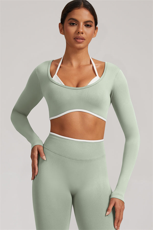 Conjunto de 2 piezas Elevate New: Top corto de manga larga y leggings