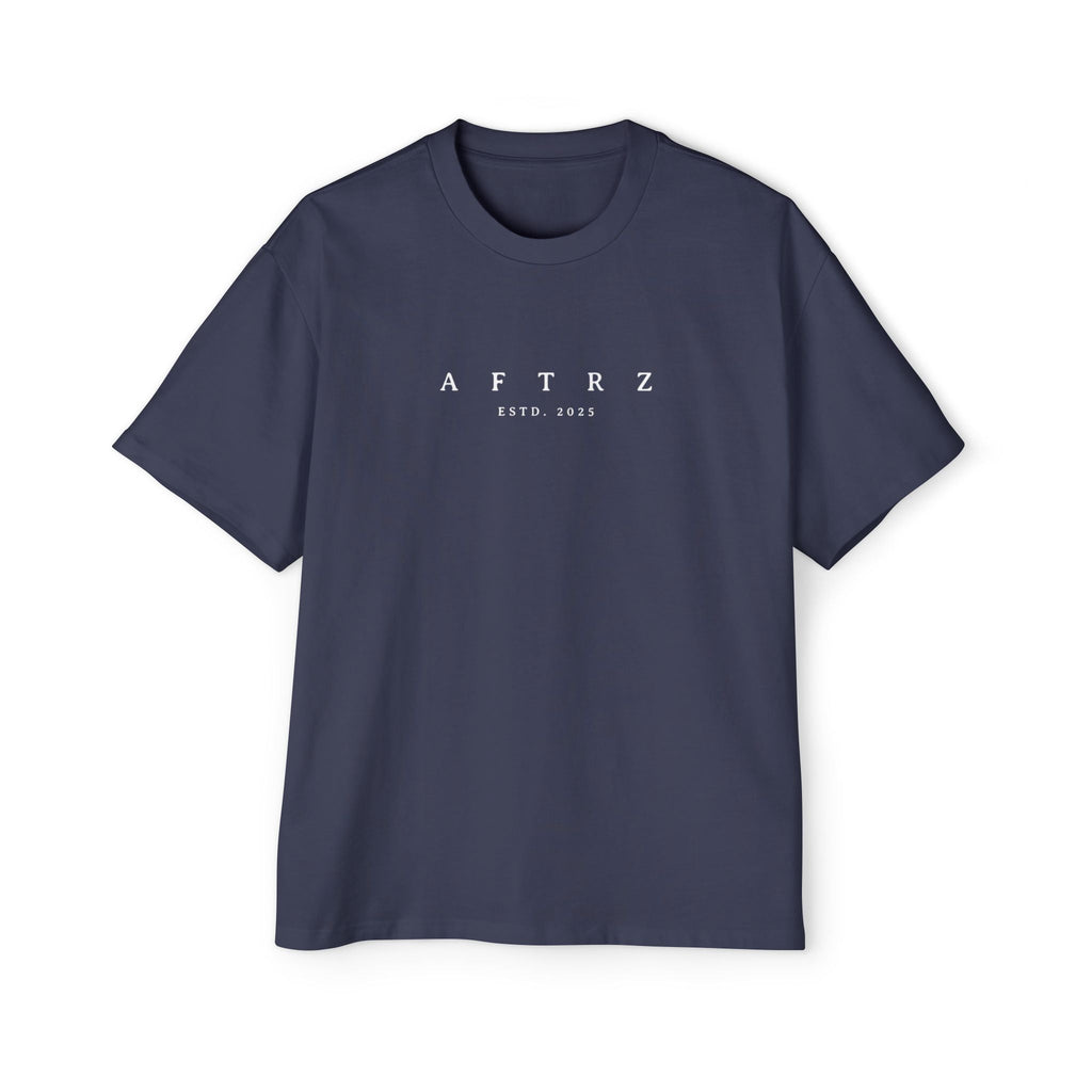 Camiseta Aftrz Classics de manga corta, grande y holgada - Azul marino con logo blanco