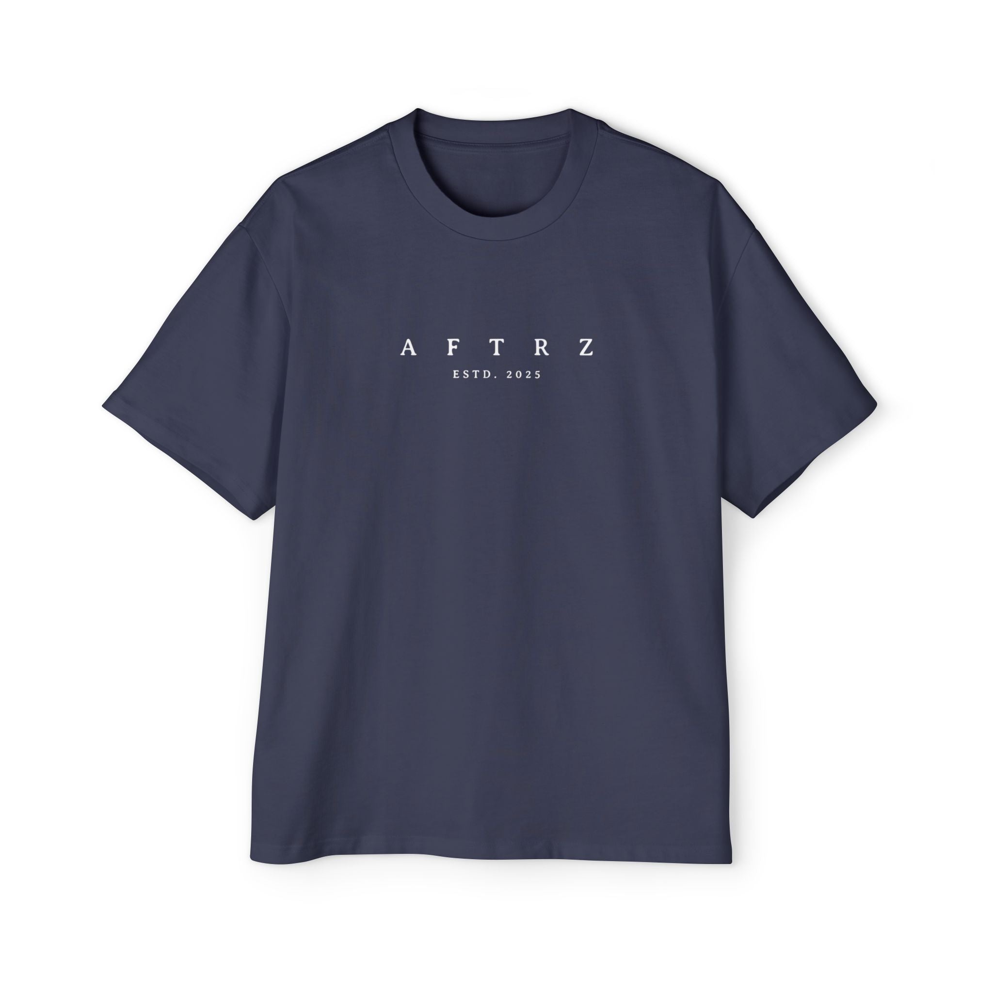 Camiseta Aftrz Classics de manga corta, grande y holgada - Azul marino con logo blanco
