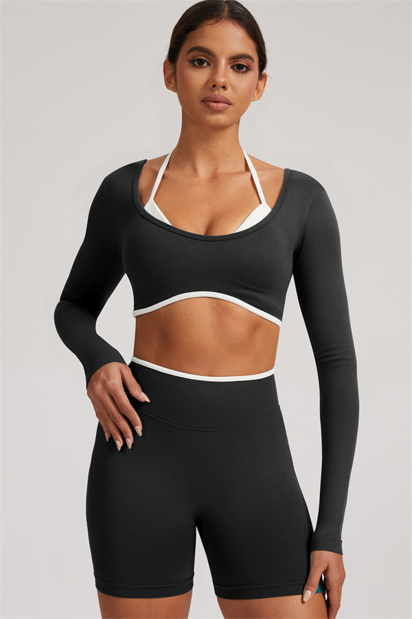 Conjunto de 2 Piezas de Top Corto de Manga Larga y Shorts Elevate