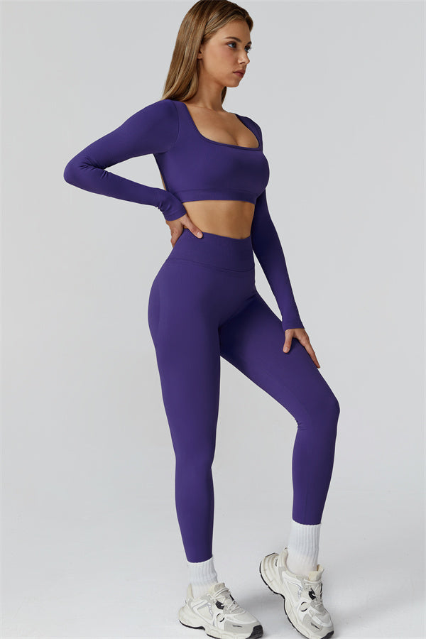 Conjunto de 2 piezas de leggings y top corto de manga larga Reign