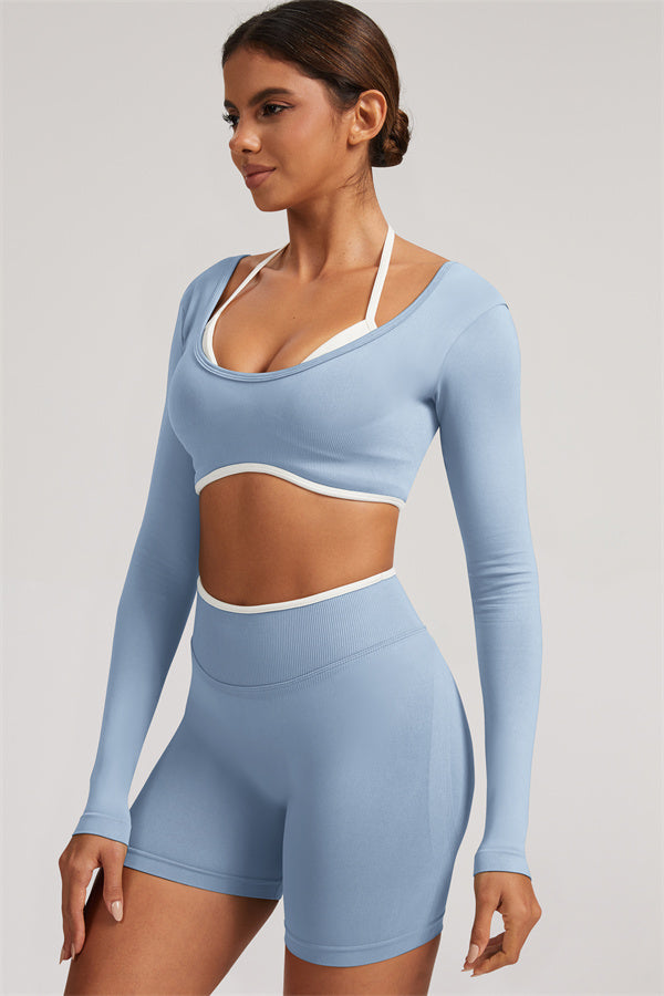 Conjunto de 2 Piezas de Top Corto de Manga Larga y Shorts Elevate