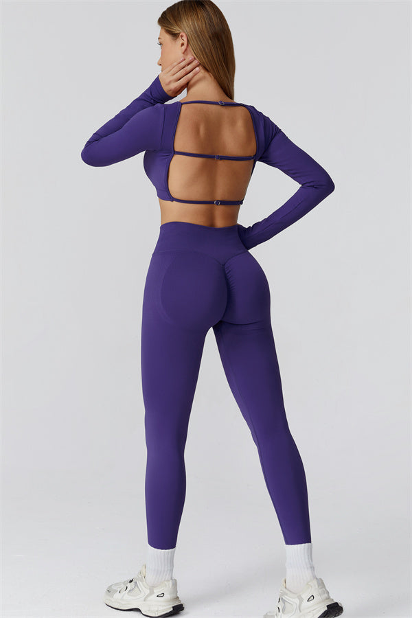 Conjunto de 2 piezas de leggings y top corto de manga larga Reign