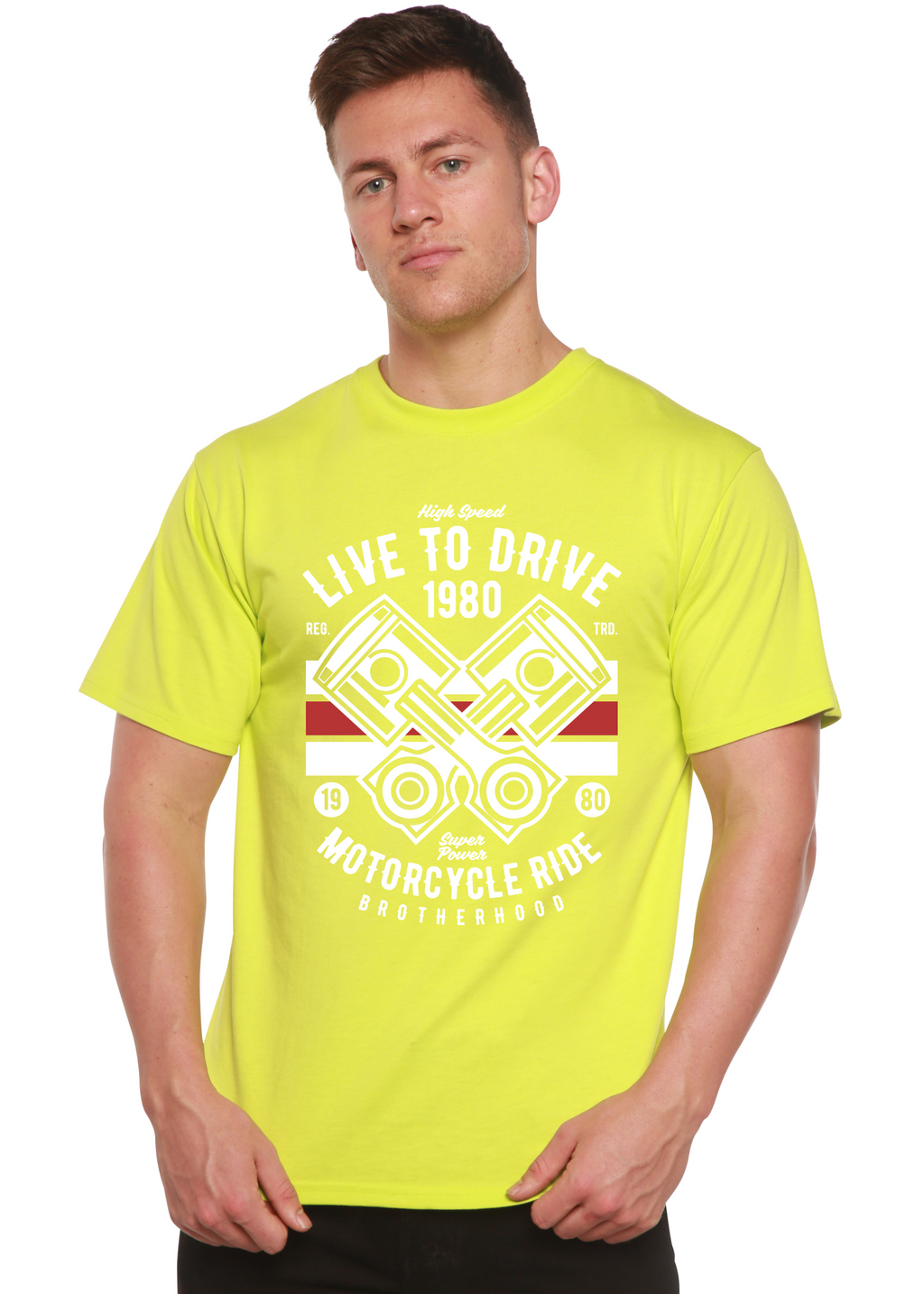 Camiseta Gráfica de Manga Corta de Bambú Viscosa/Algodón Orgánico para Hombre "Live To Ride 1980"