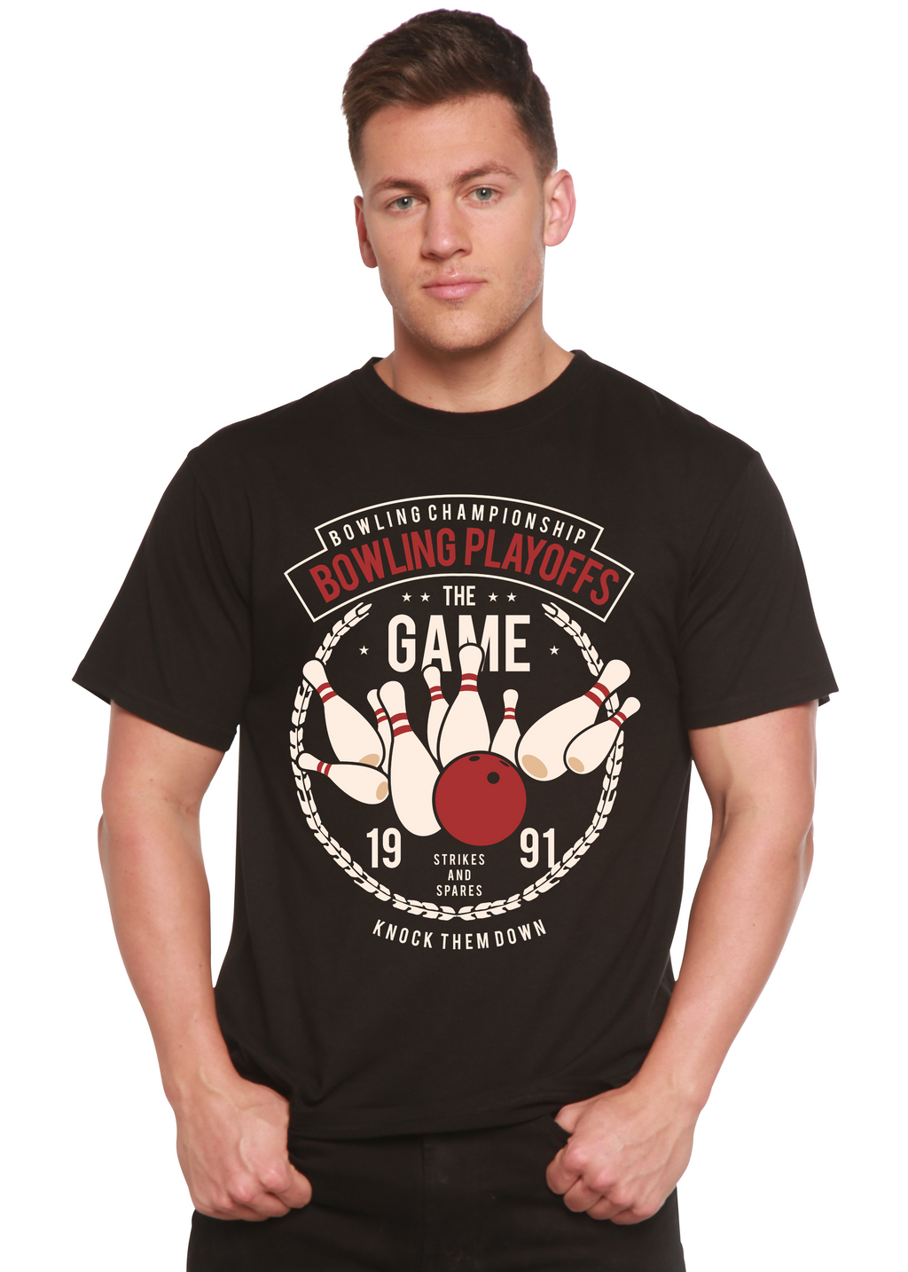 Camiseta gráfica de manga corta de bambú/algodón orgánico para hombre "Playoffs de bolos"