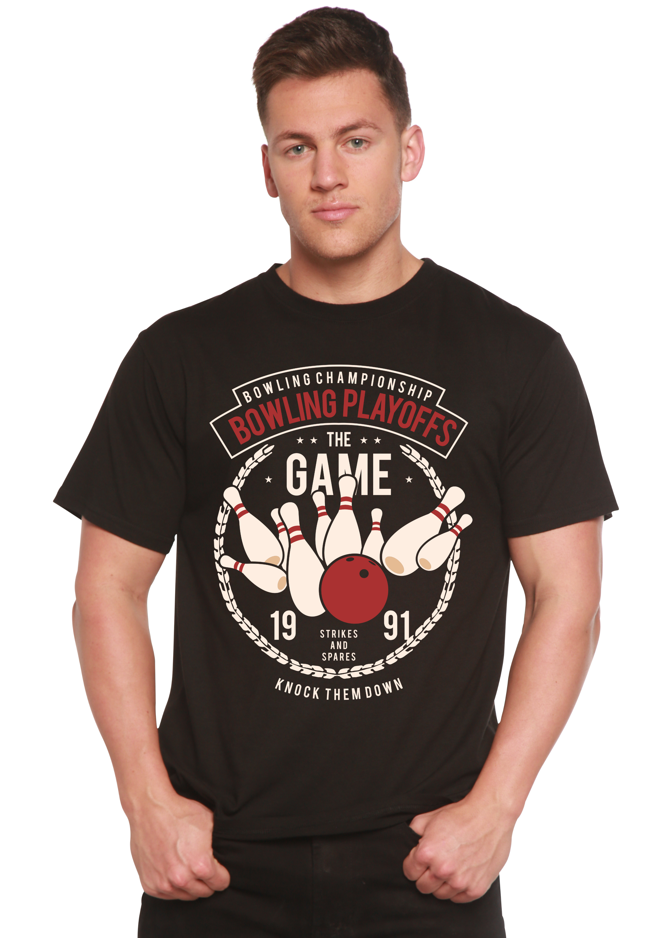 Camiseta gráfica de manga corta de bambú/algodón orgánico para hombre "Playoffs de bolos"