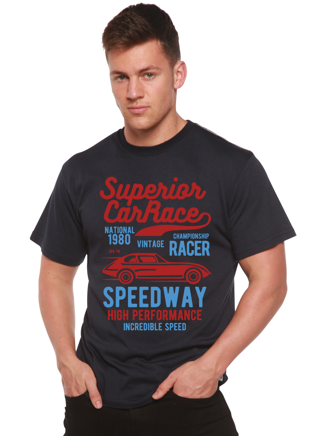 Camiseta gráfica de manga corta de viscosa de bambú/algodón orgánico para hombre Superior Car Spun Bamboo®