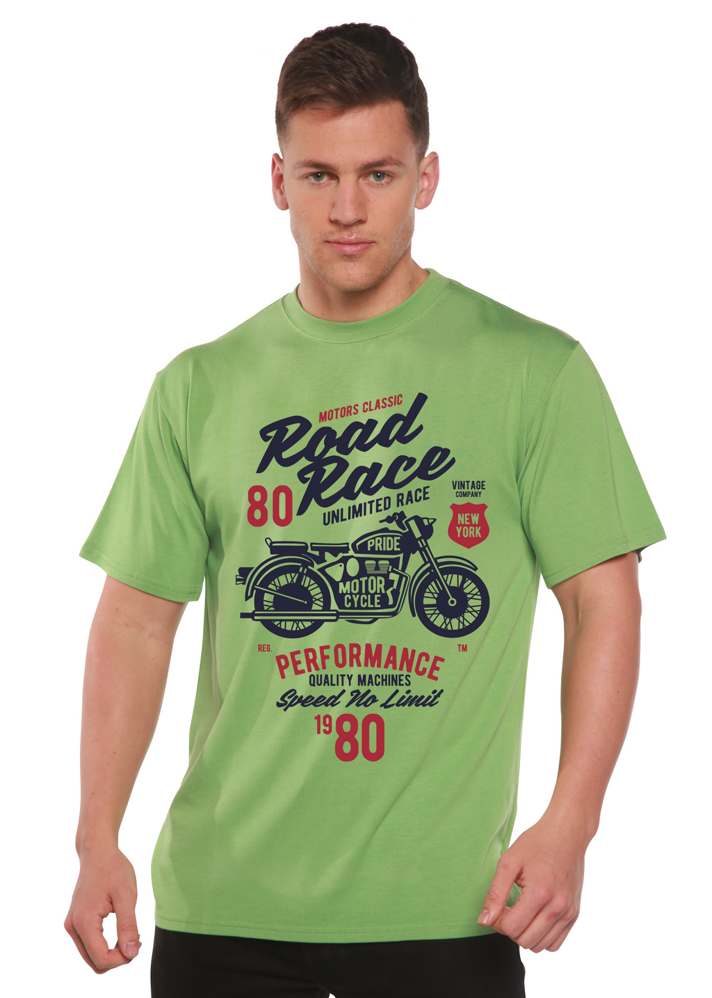 Camiseta gráfica de manga corta Spun Bamboo® de viscosa de bambú/algodón orgánico para hombre con motos de carrera