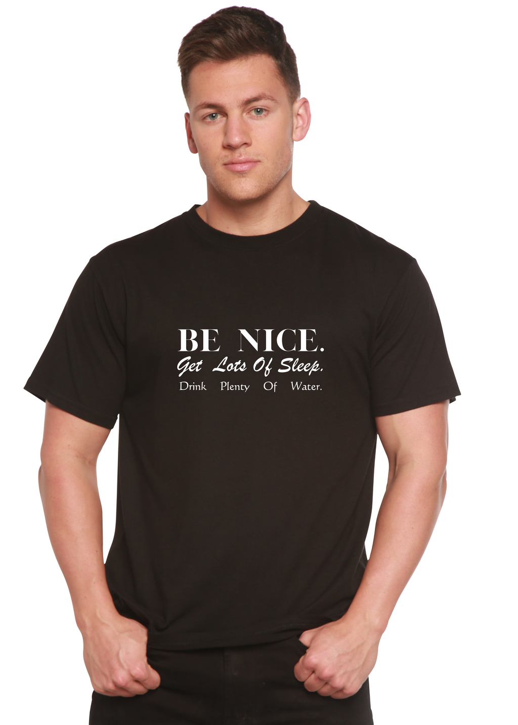 Camiseta gráfica de manga corta de viscosa de bambú/algodón orgánico Be Nice para hombre