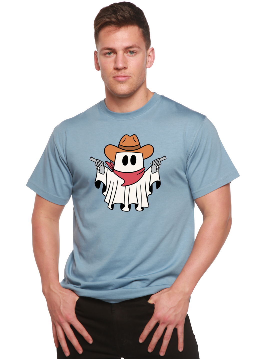 Camiseta gráfica de manga corta de viscosa de bambú y algodón orgánico unisex Cowboy Ghost