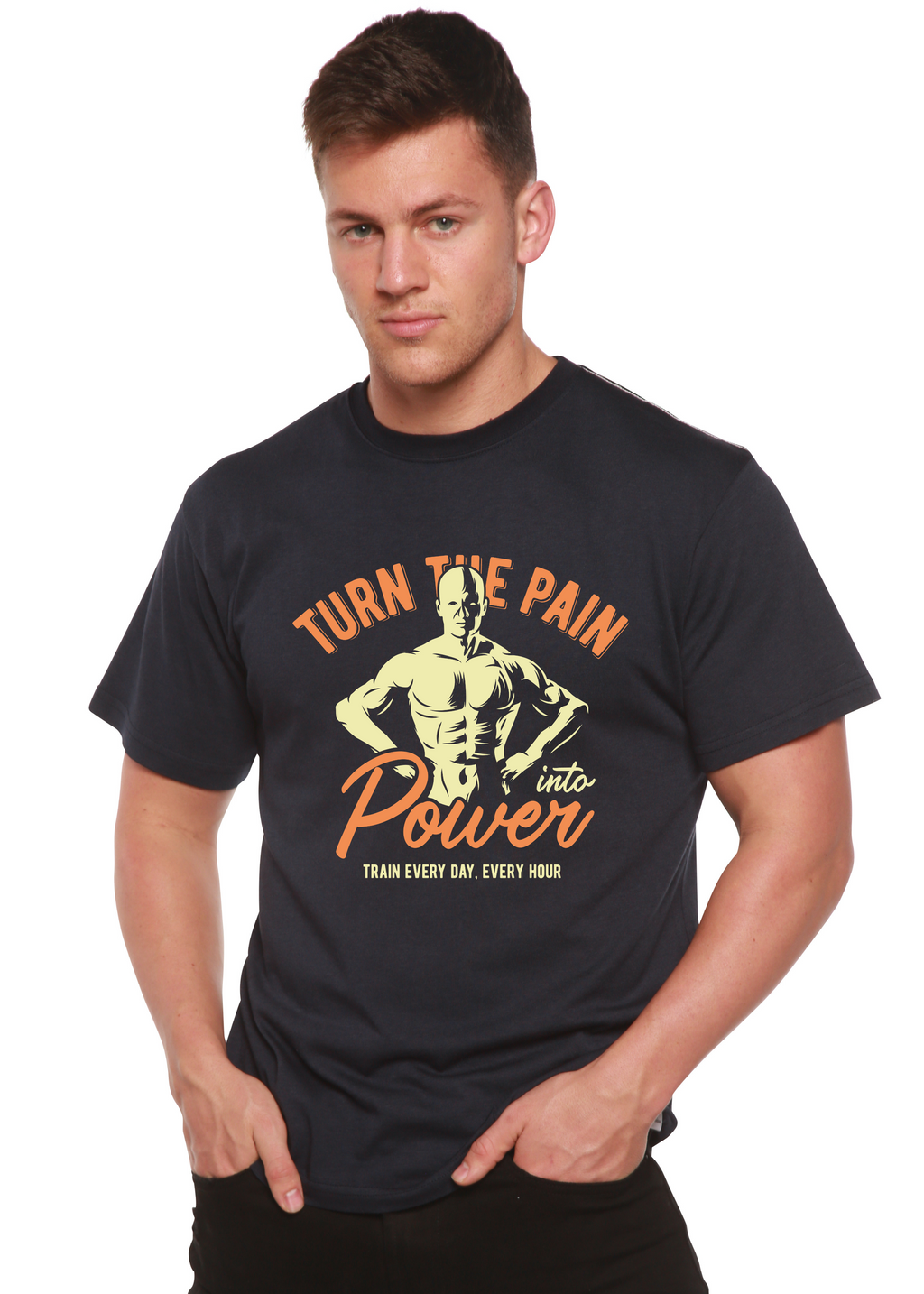 Camiseta gráfica de manga corta de bambú/algodón orgánico para hombre "Turn The Pain"