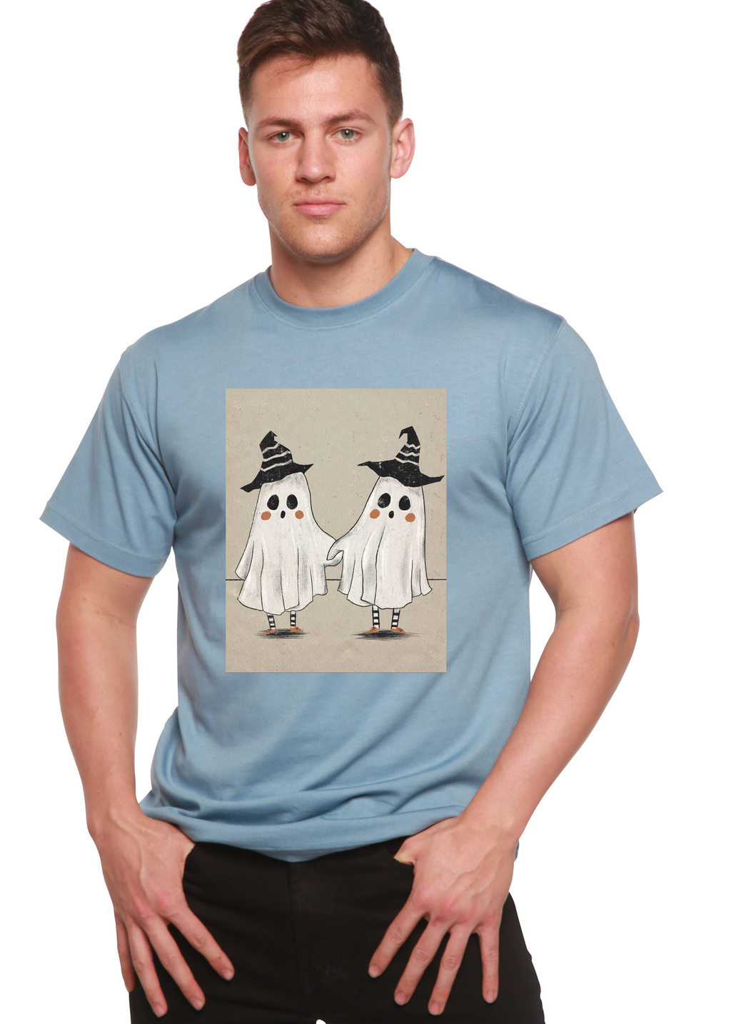Camiseta gráfica de manga corta para hombre con diseño de fantasma de viscosa de bambú/algodón orgánico