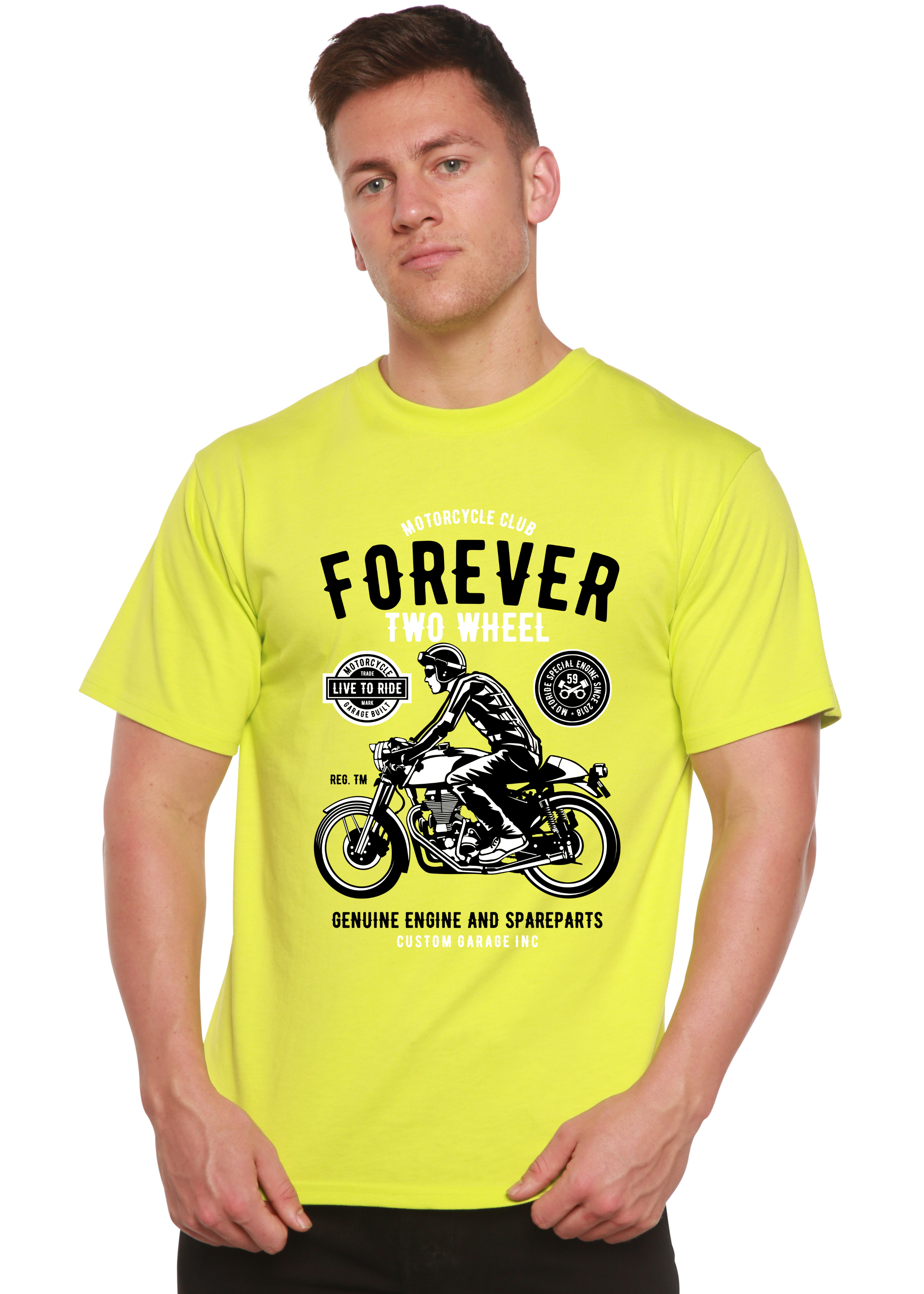 Camiseta gráfica de manga corta de viscosa de bambú/algodón orgánico Forever Two Wheel para hombre