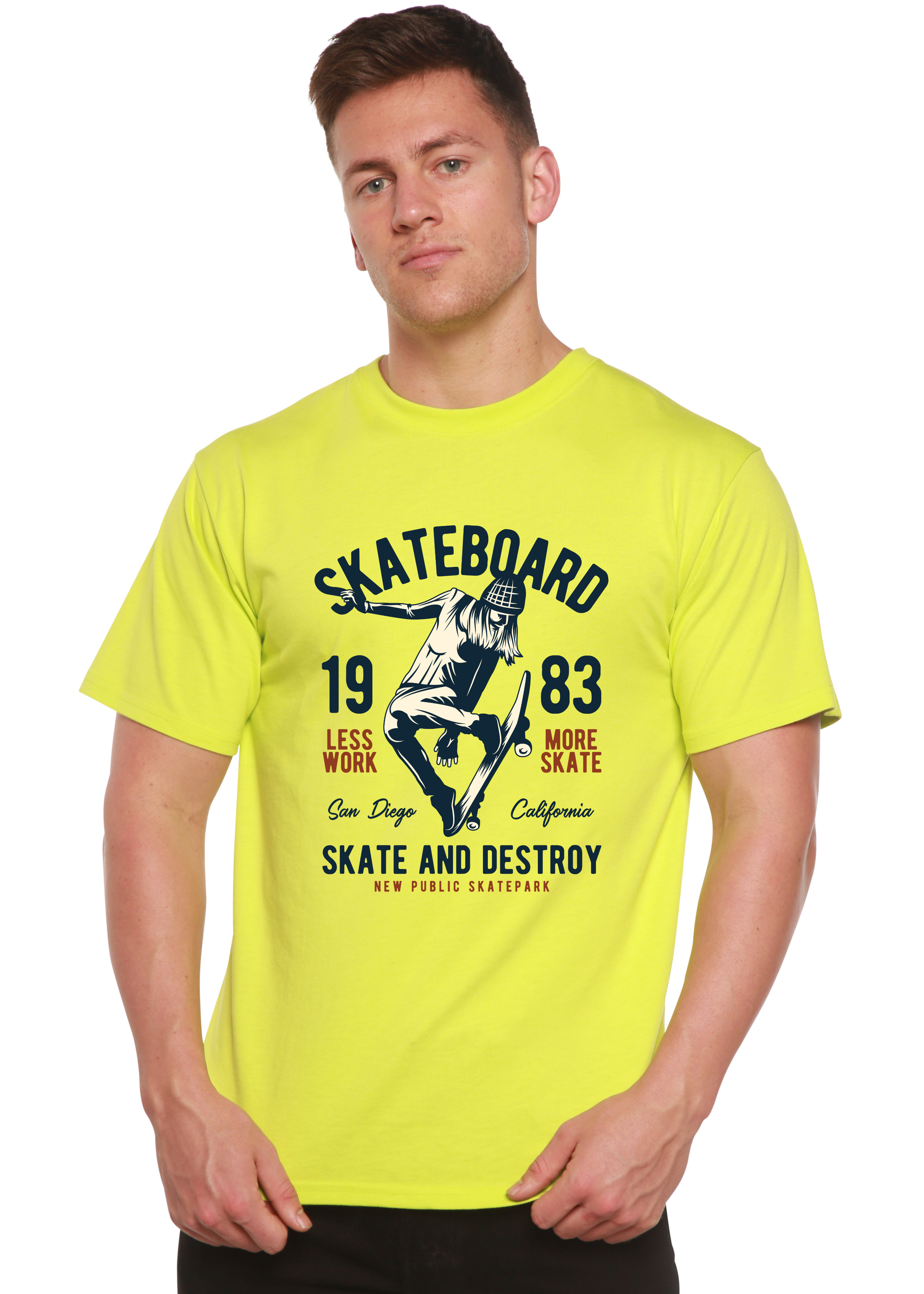 Camiseta gráfica de manga corta de viscosa de bambú/algodón orgánico "Skateboard 1983" para hombre