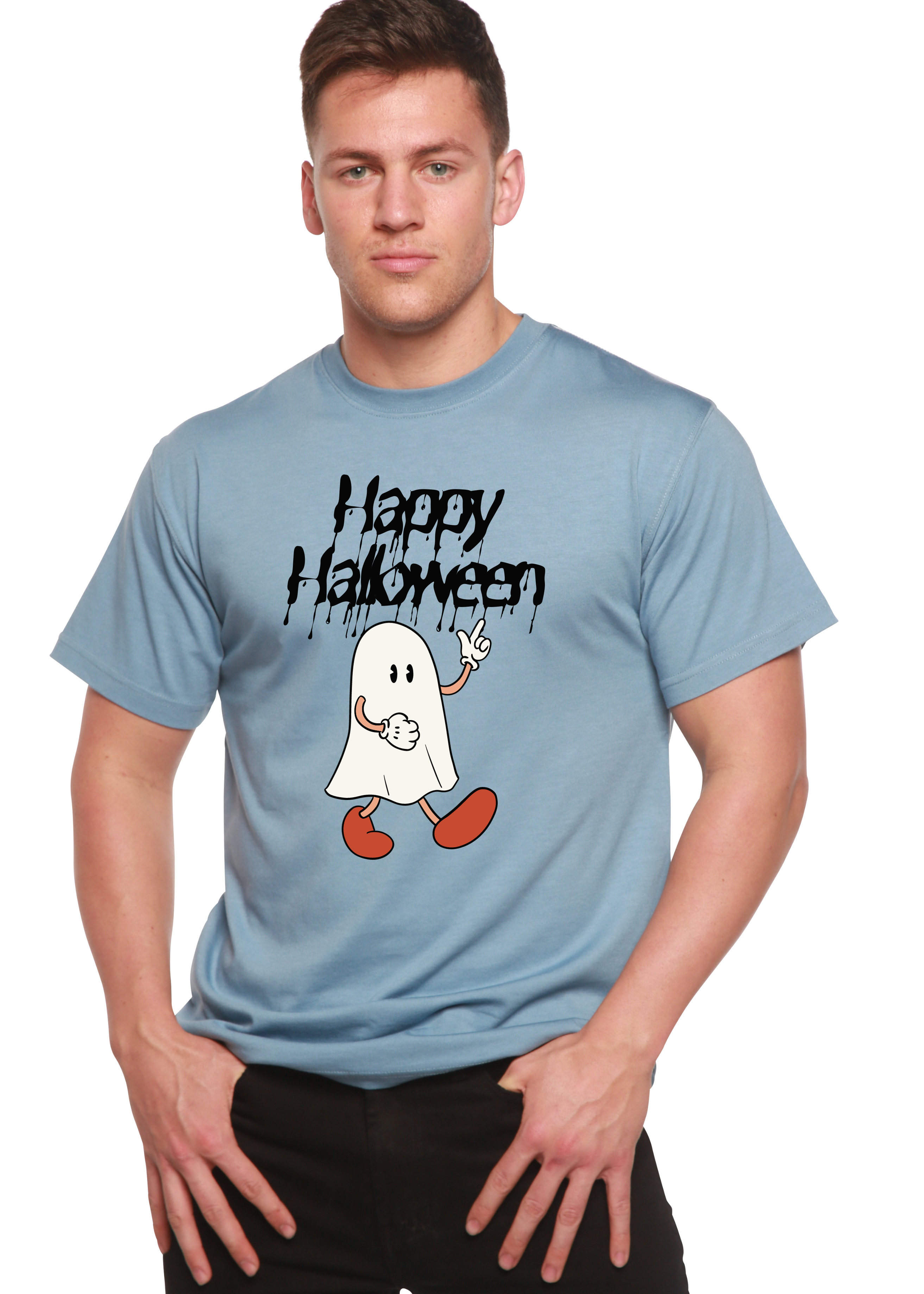 Camiseta gráfica de manga corta de viscosa de bambú/algodón orgánico para hombre - ¡Feliz Halloween!