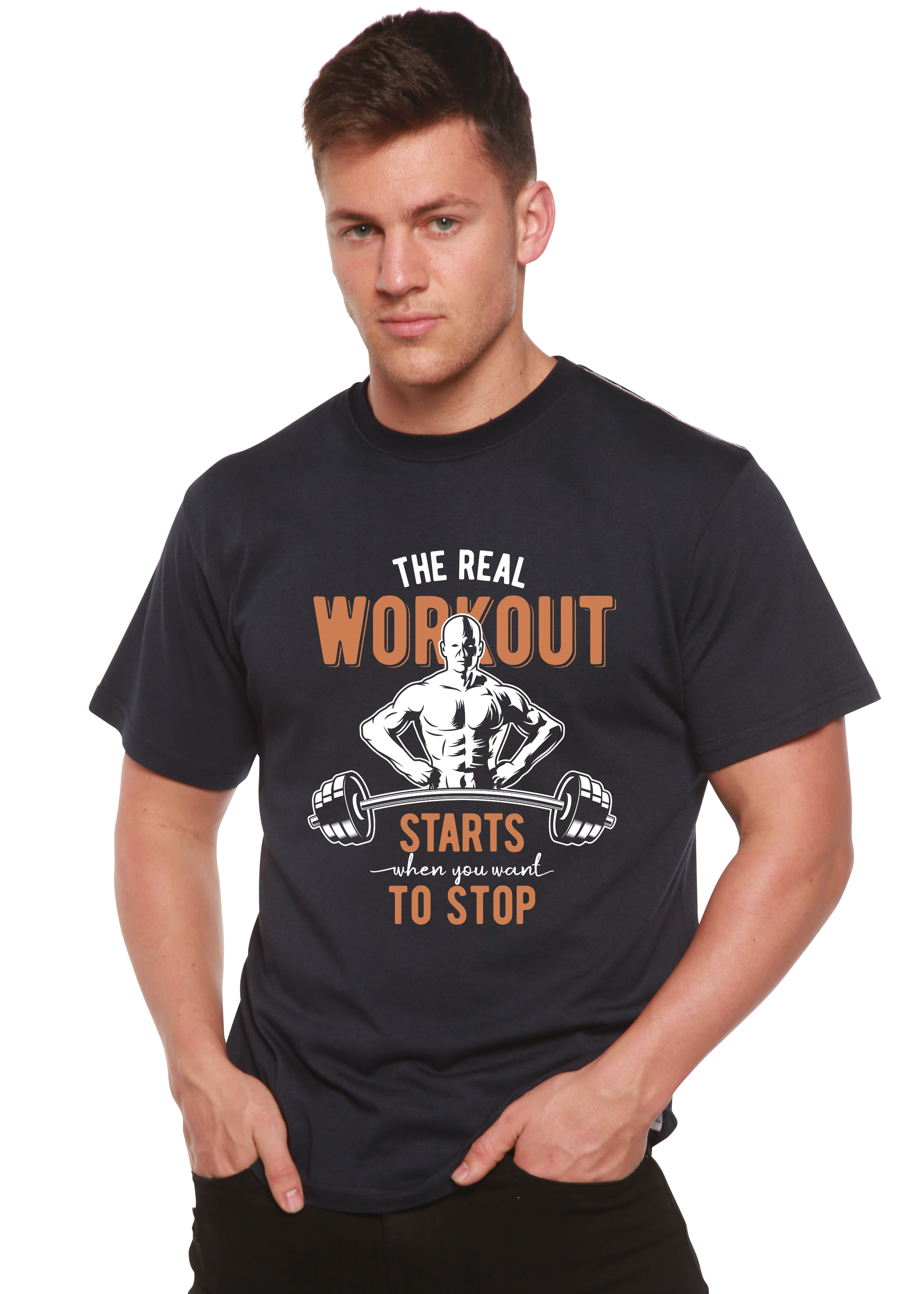Camiseta gráfica de manga corta para hombre The Real Workout de bambú viscosa/algodón orgánico
