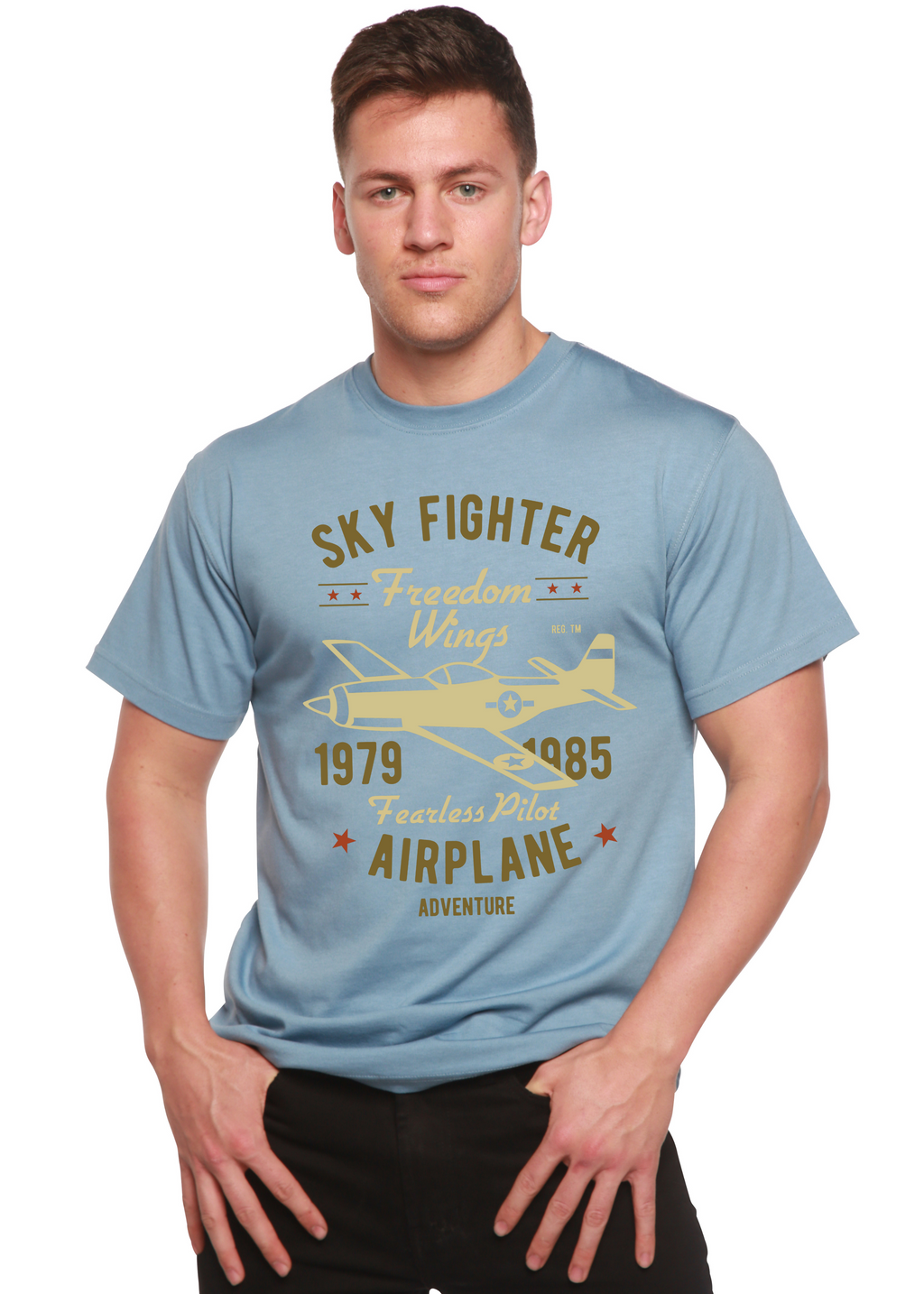Camiseta gráfica de manga corta de viscosa de bambú/algodón orgánico Spun Bamboo® para hombre Sky Fighter