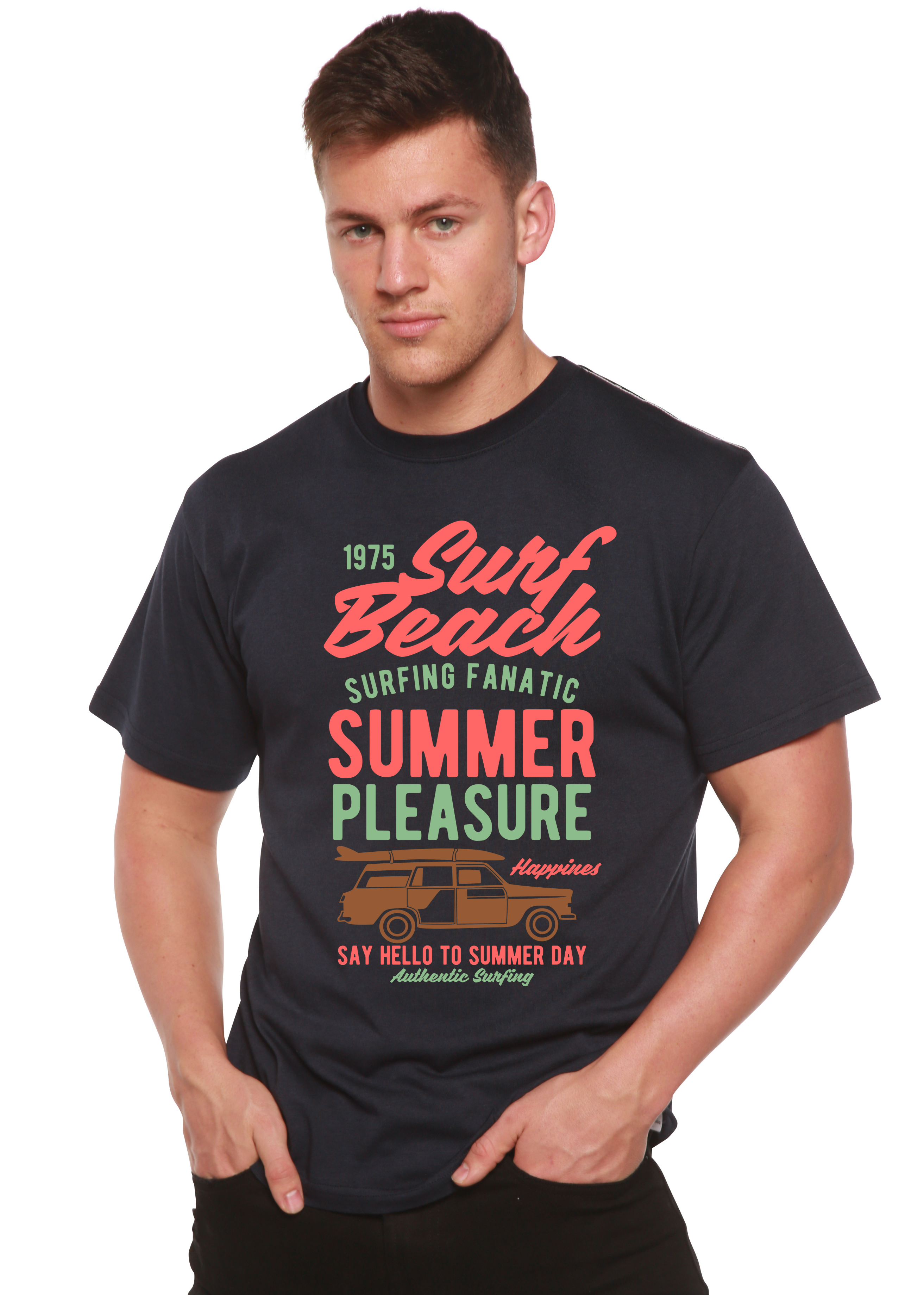 Camiseta gráfica de manga corta de viscosa de bambú y algodón orgánico Spun Bamboo® Surf Beach para hombre