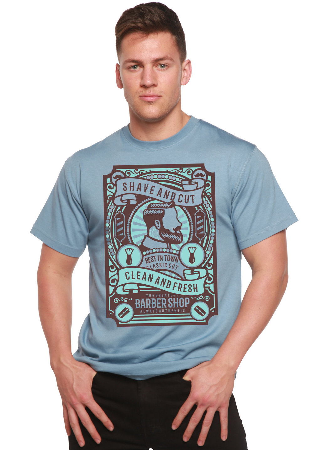 Camiseta gráfica de manga corta Shave and Cut Spun Bamboo® de viscosa de bambú/algodón orgánico para hombre