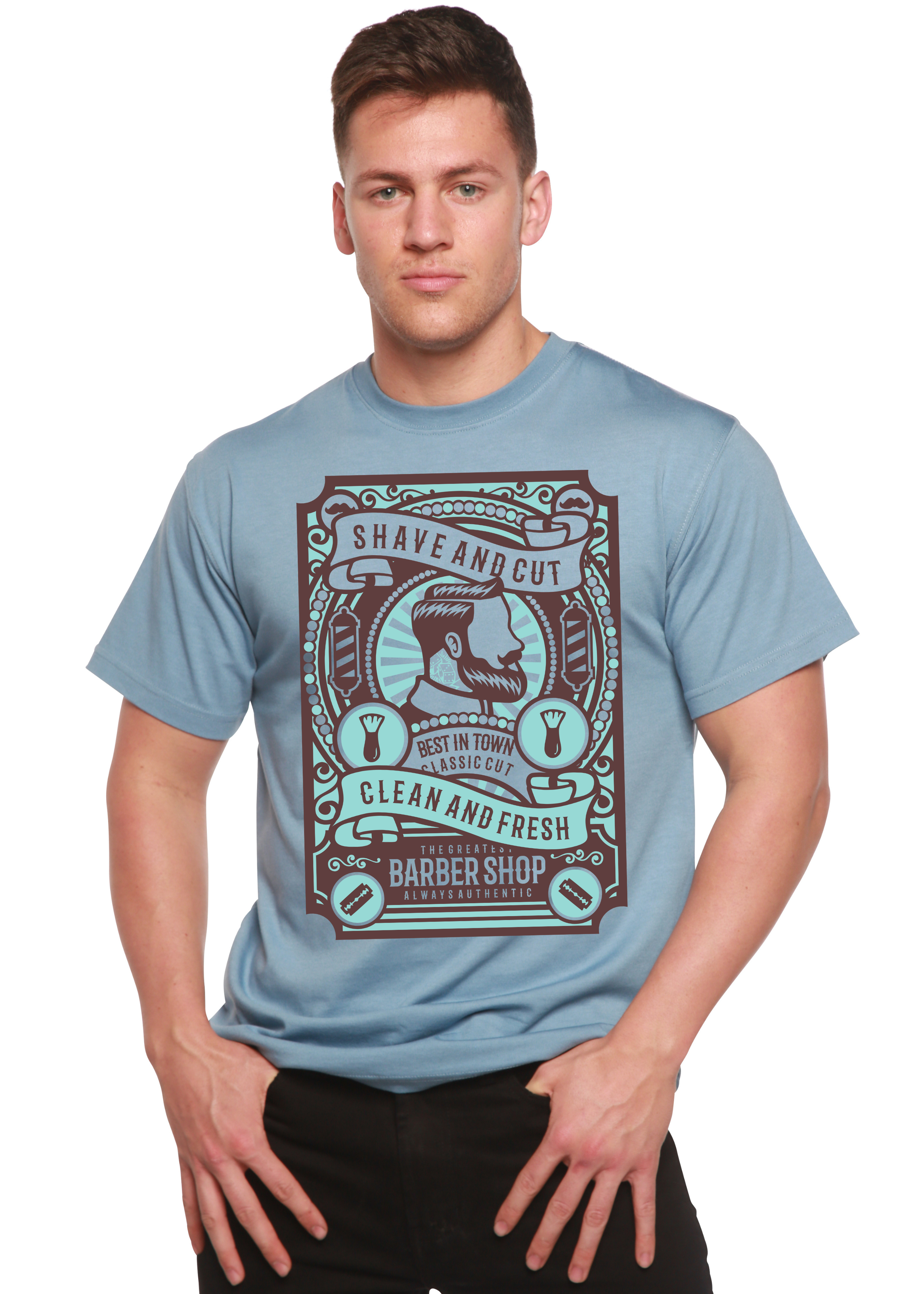 Camiseta gráfica de manga corta Shave and Cut Spun Bamboo® de viscosa de bambú/algodón orgánico para hombre