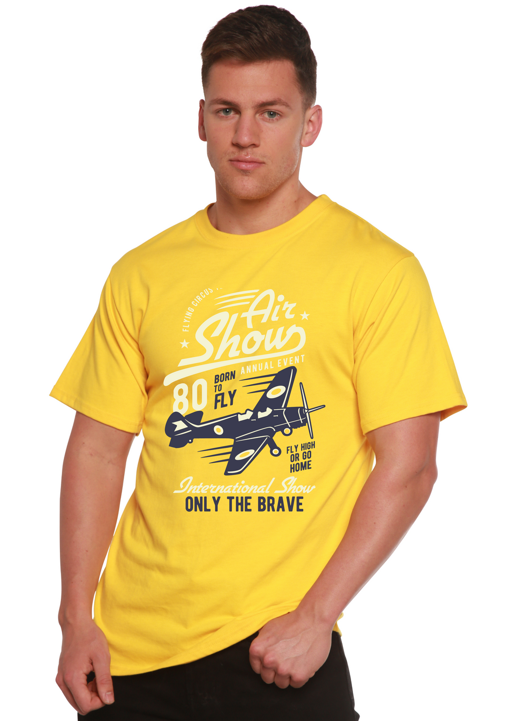 Camiseta Gráfica de Manga Corta de Viscosa de Bambú/Algodón Orgánico "Air Show" para Hombre