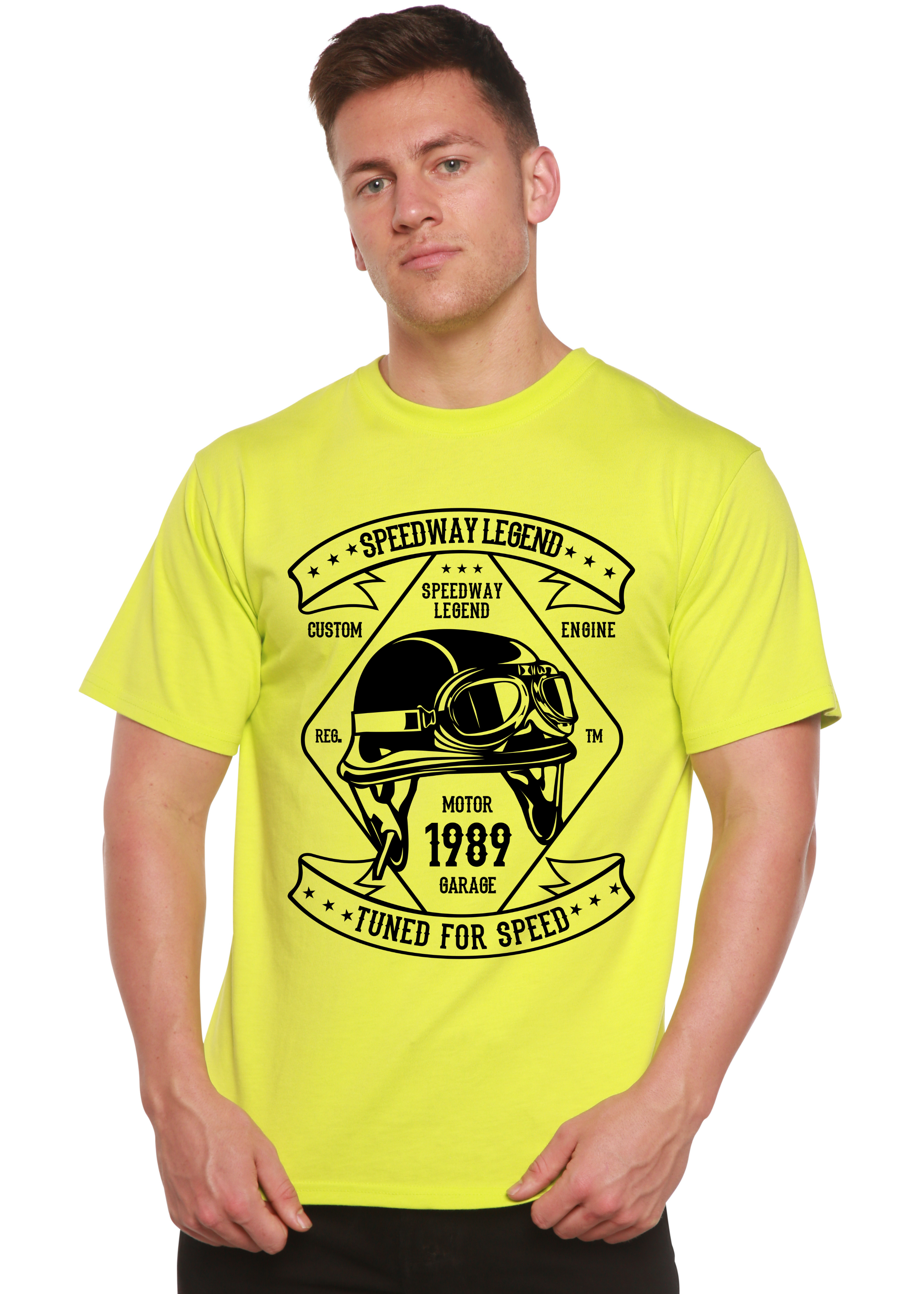 Camiseta gráfica de manga corta de bambú/algodón orgánico para hombre Spun Bamboo® Leyenda de las carreras de Speedway