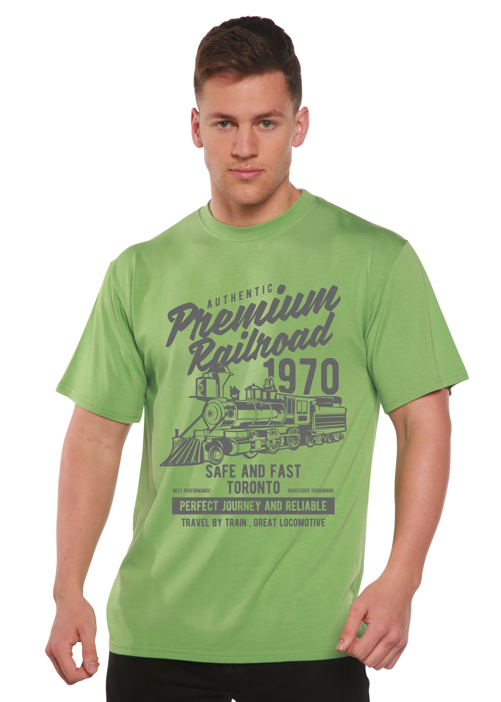 Camiseta gráfica de manga corta de viscosa de bambú/algodón orgánico para hombre Railroad Spun Bamboo® Premium