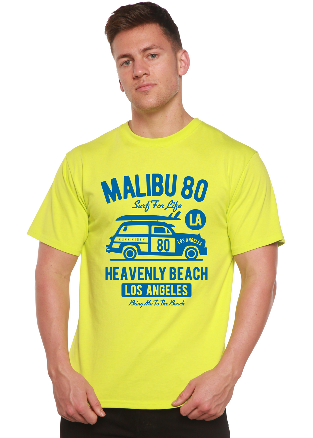 Camiseta gráfica de manga corta de viscosa de bambú y algodón orgánico para hombre Malibu 80