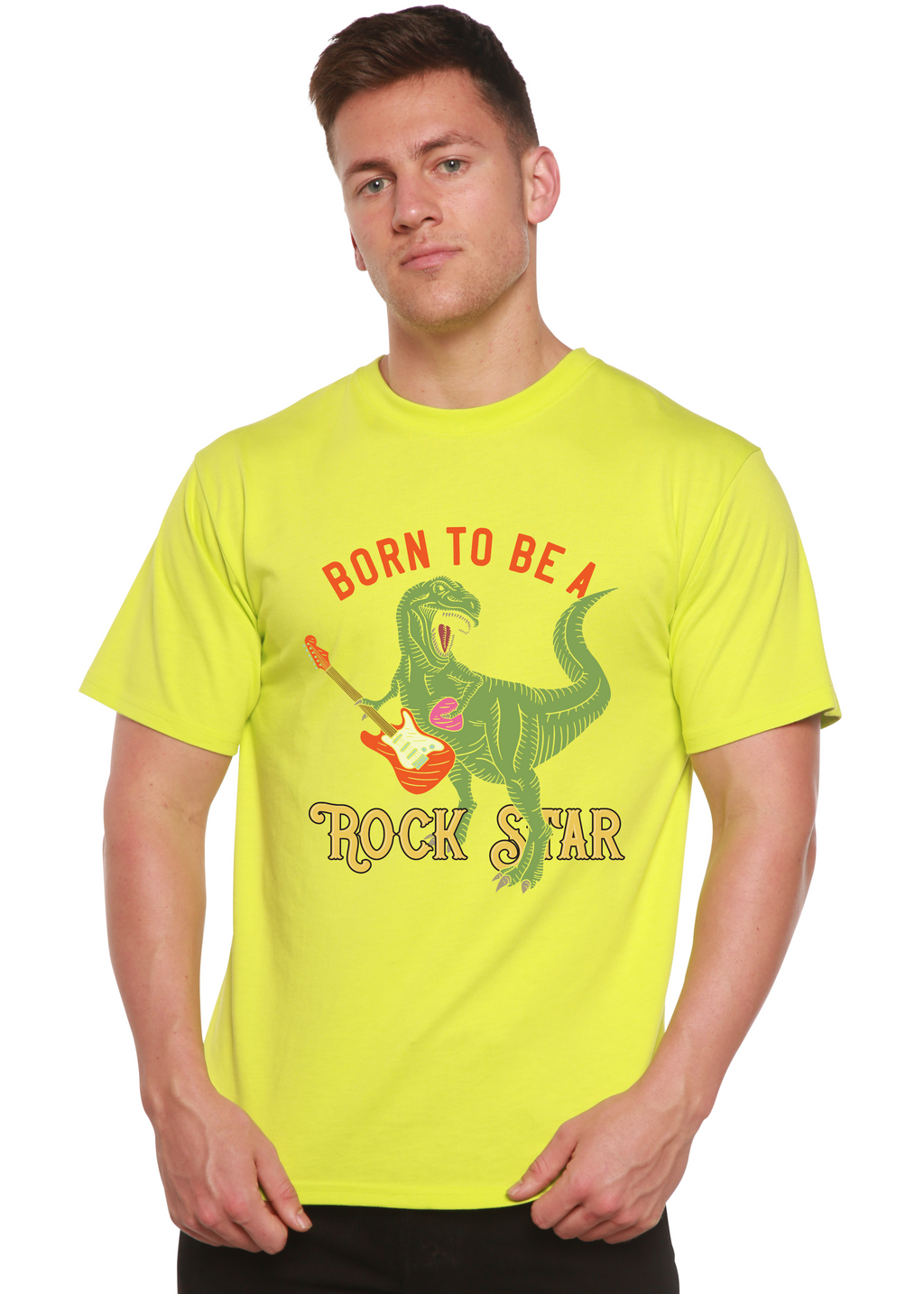 Camiseta gráfica de manga corta de bambú viscosa/algodón orgánico para hombre "Born To Be A Rock Star"
