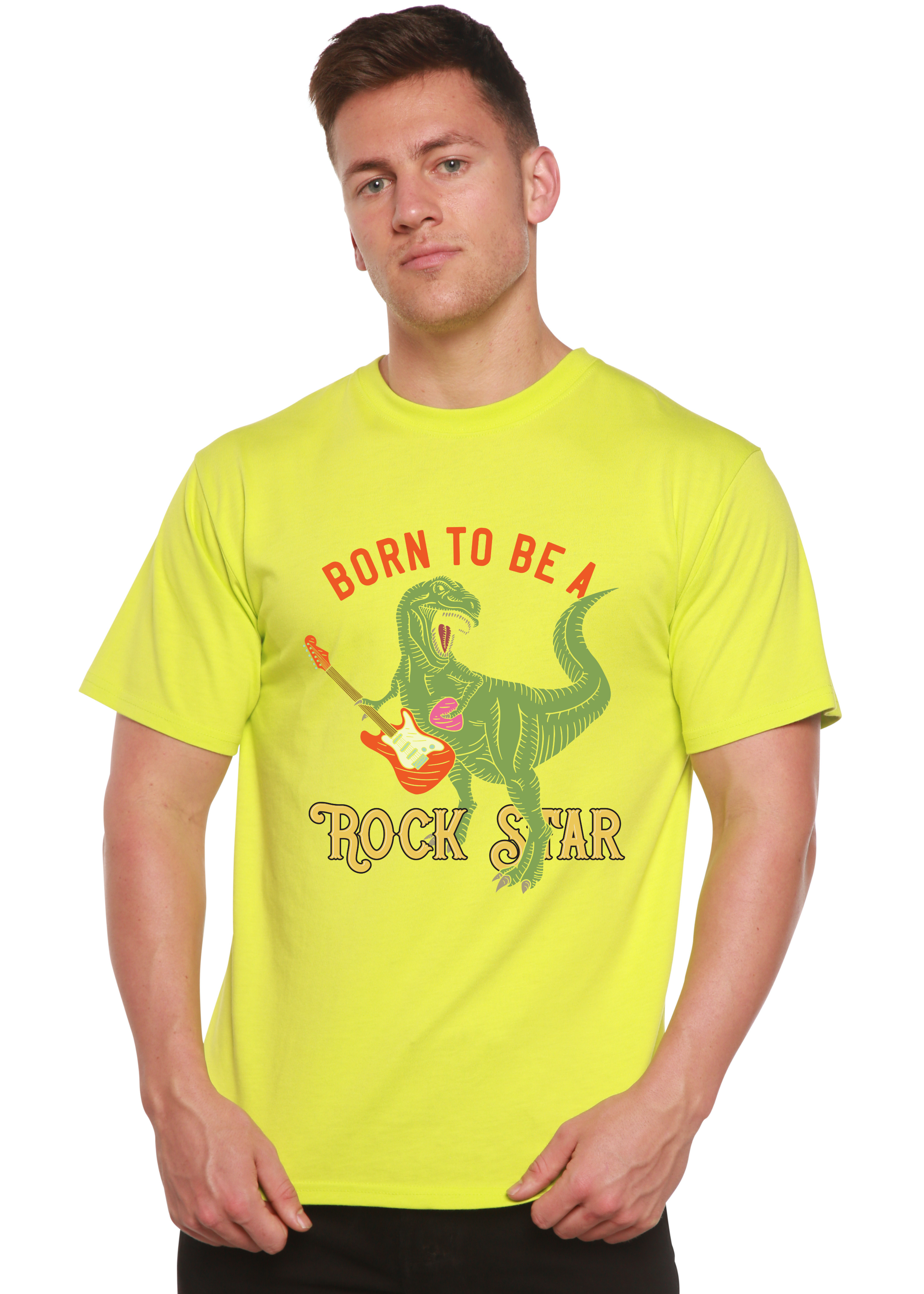 Camiseta gráfica de manga corta de bambú viscosa/algodón orgánico para hombre "Born To Be A Rock Star"