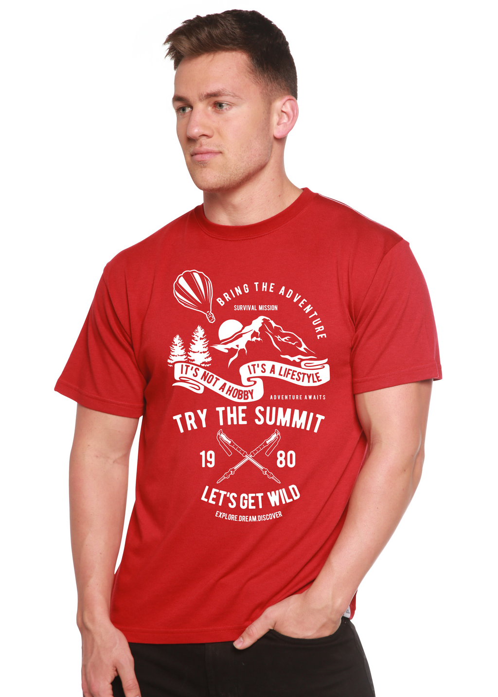 Prueba la camiseta gráfica de manga corta de bambú/algodón orgánico Summit Spun Bamboo® para hombre