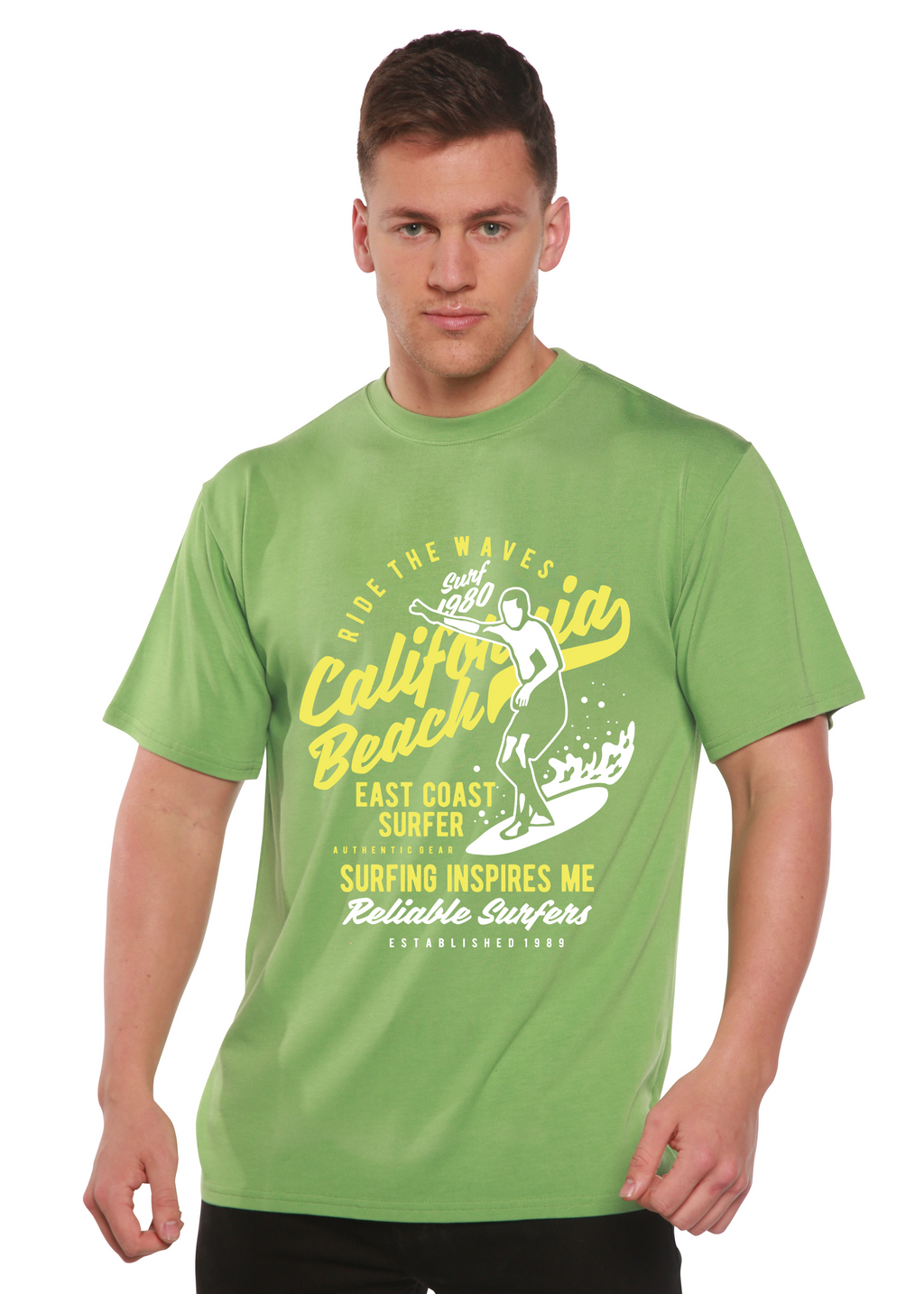 Ride The Waves Spun Bamboo® Camiseta Gráfica de Manga Corta para Hombre de Viscosa de Bambú/Algodón Orgánico