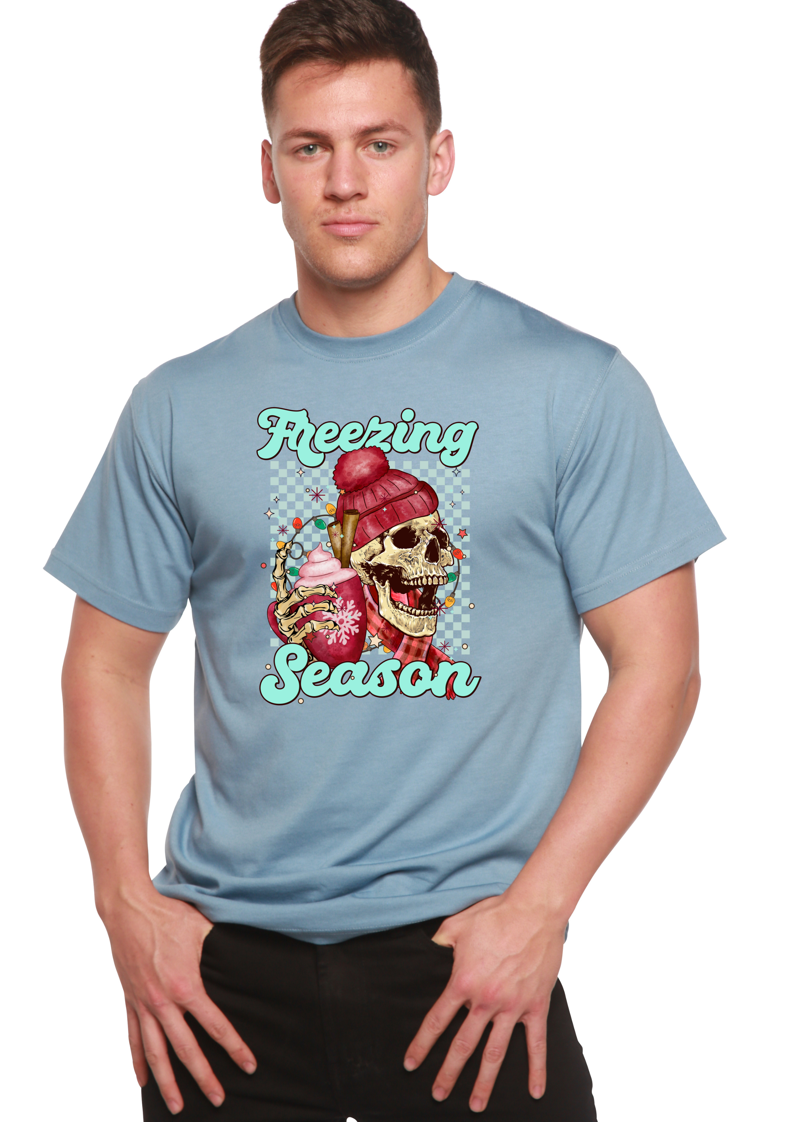 Camiseta Gráfica Unisex de Manga Corta de Viscosa de Bambú/Algodón Orgánico "Temporada de Frío"