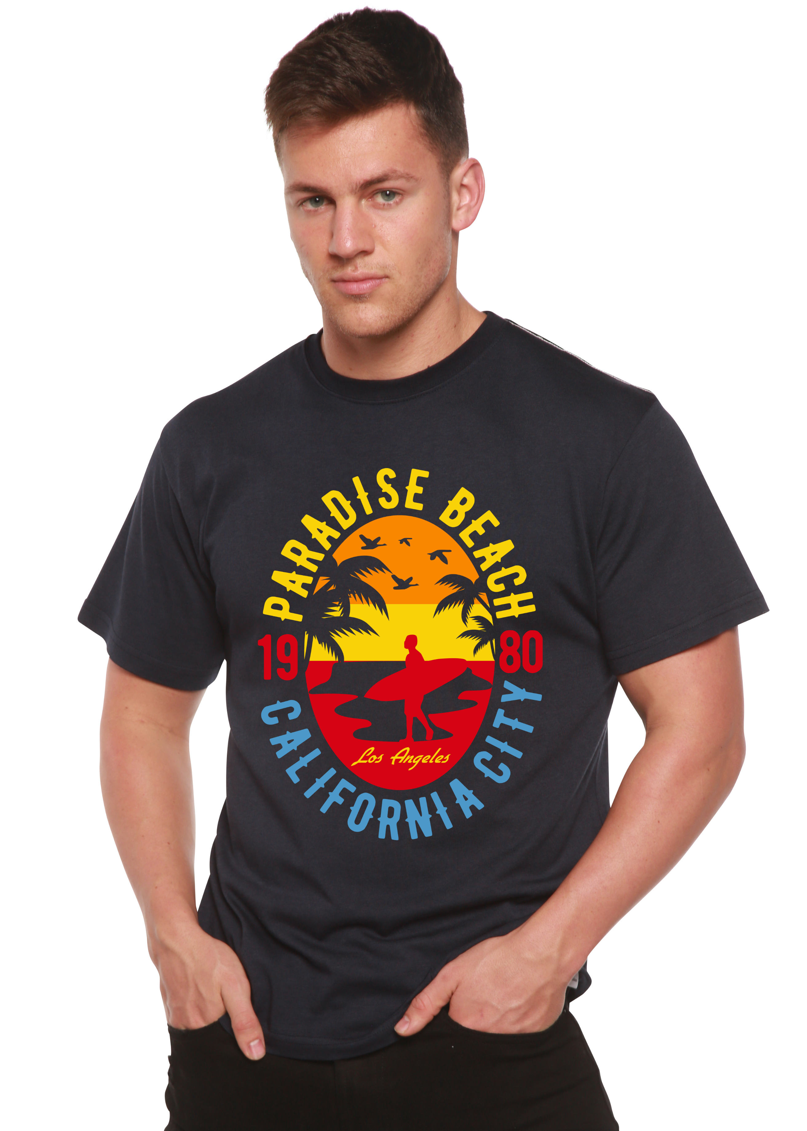 Sunshine Paradise Spun Bamboo® Camiseta Gráfica de Manga Corta de Bambú Viscosa/Algodón Orgánico para Hombre