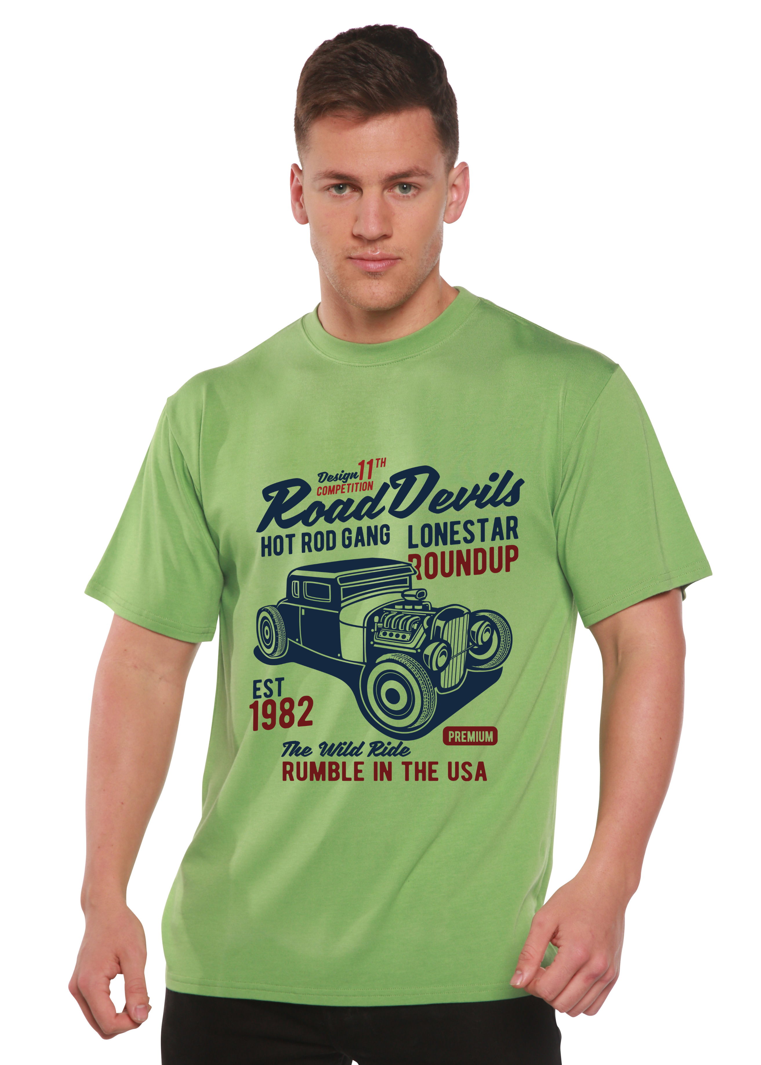 Camiseta gráfica de manga corta Road Devils Spun Bamboo® de viscosa de bambú/algodón orgánico para hombre