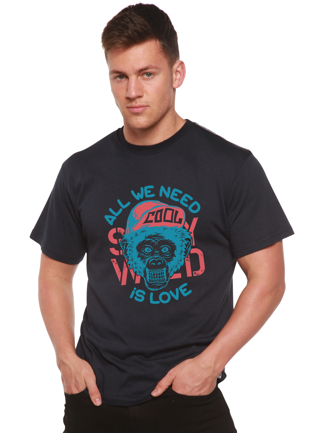 Camiseta Gráfica de Manga Corta para Hombre de Viscosa de Bambú/Algodón Orgánico "All We Need is Love"