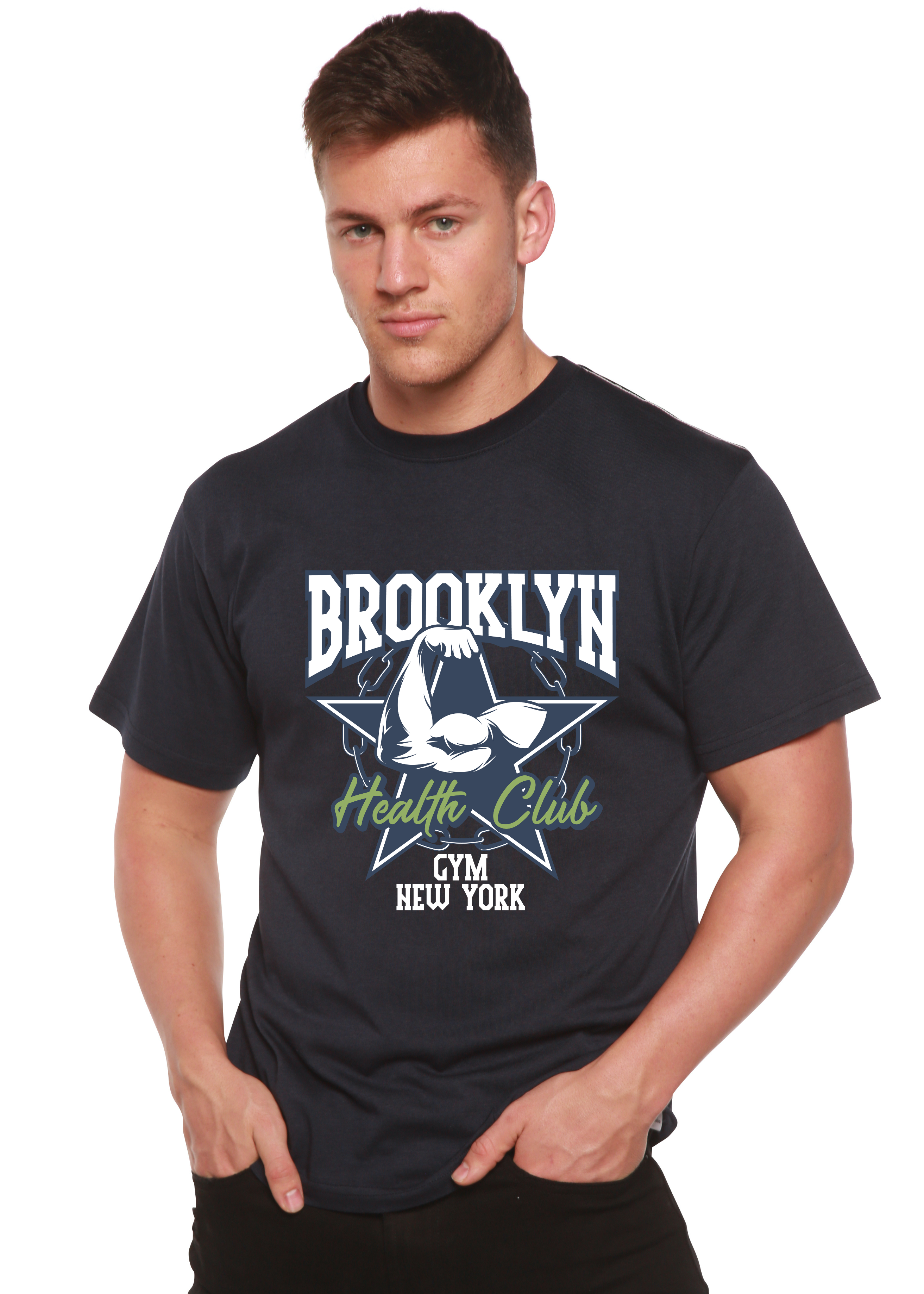 Camiseta gráfica de manga corta de bambú/algodón orgánico Brooklyn Health Club para hombre