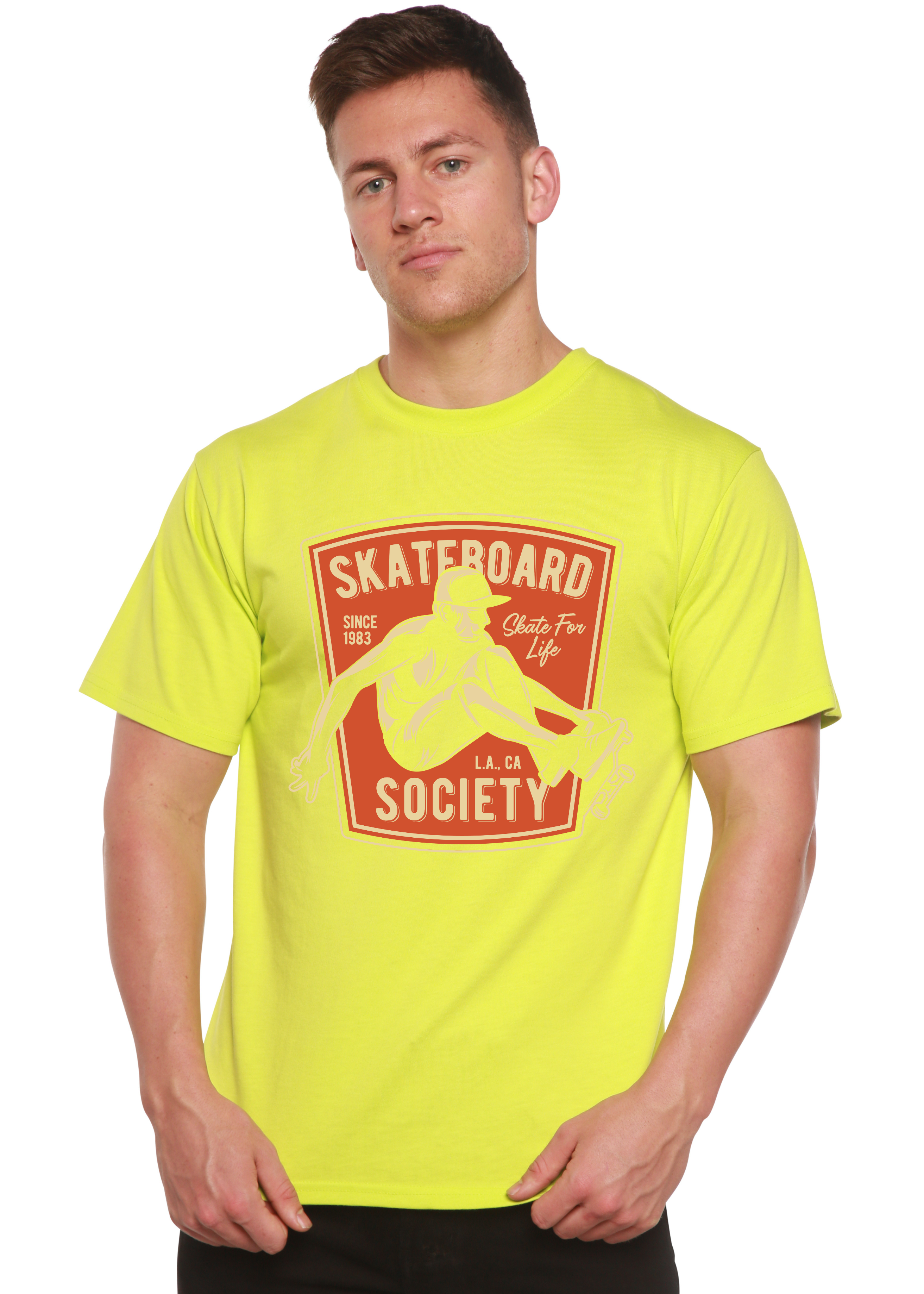 Camiseta gráfica de manga corta de viscosa de bambú y algodón orgánico para hombre Skateboard Society