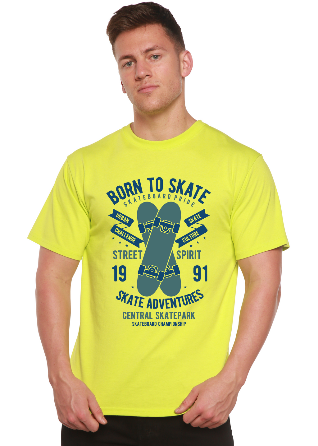Camiseta gráfica de manga corta "Born To Skate" para hombre de viscosa de bambú/algodón orgánico