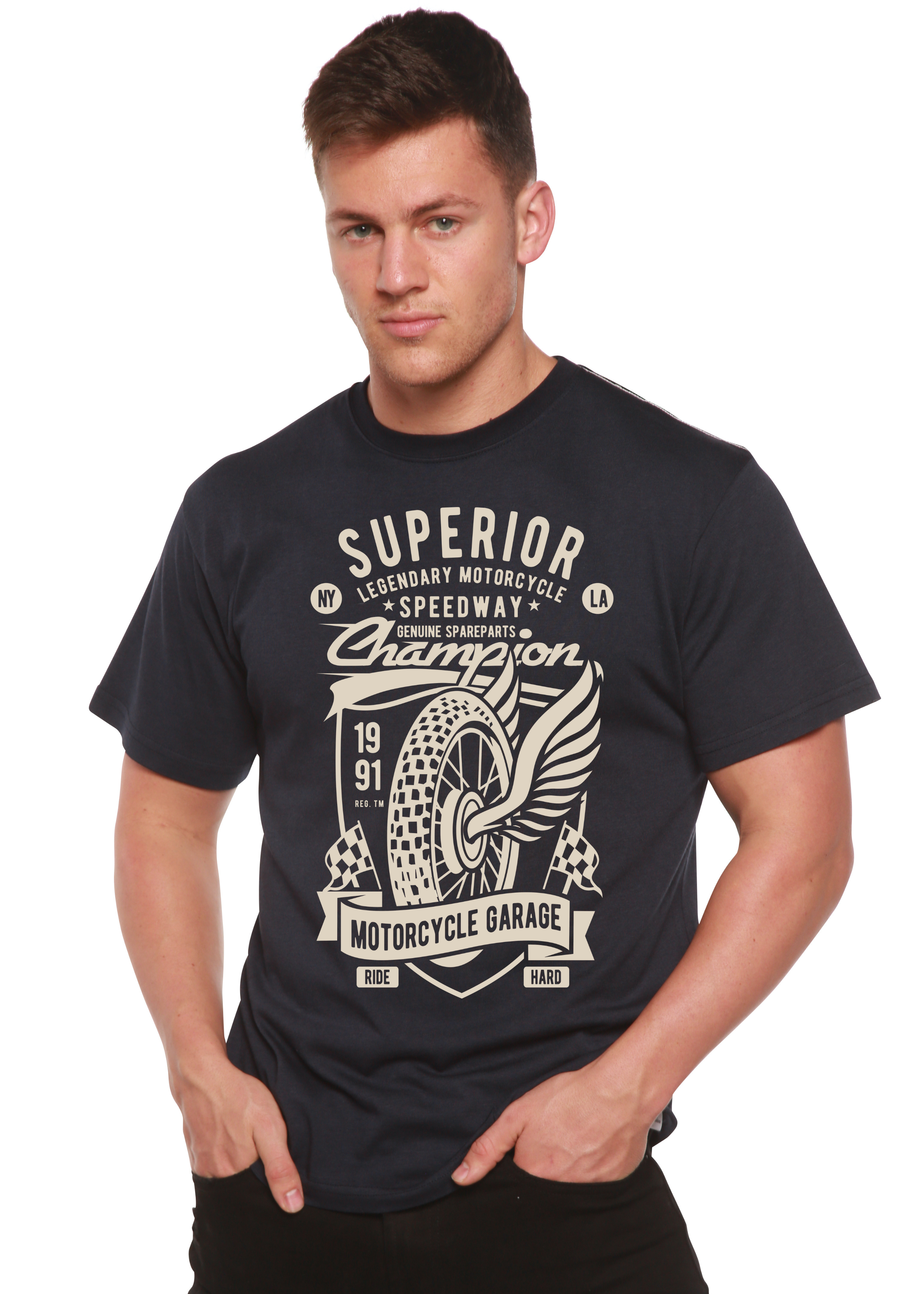 Camiseta gráfica de manga corta de viscosa de bambú/algodón orgánico para hombre Superior Motorcycle Spun Bamboo®